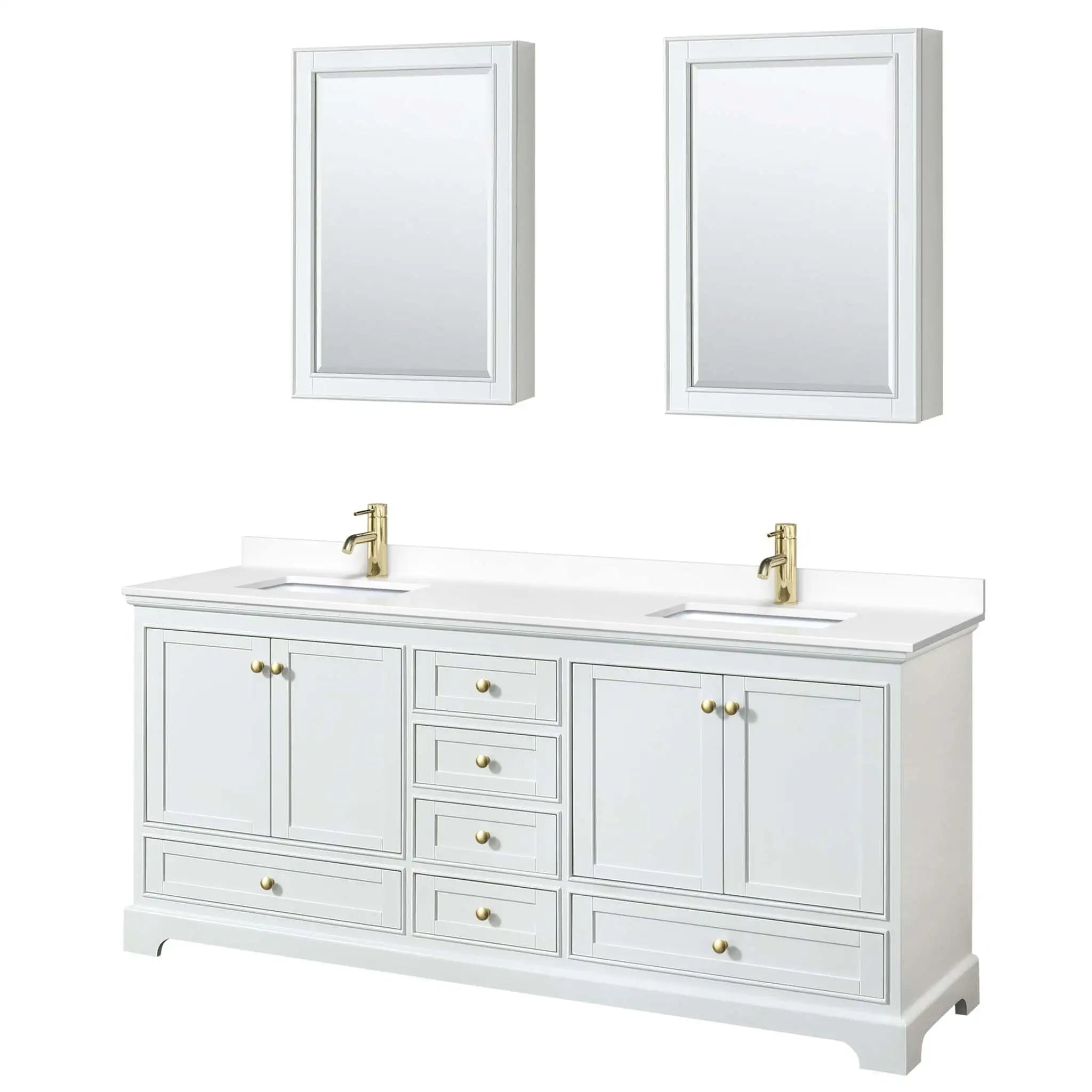 80" Deborah Double Bathroom Vanity in White with Brushed Gold Trim & Medicine Cabinet by Wyndham