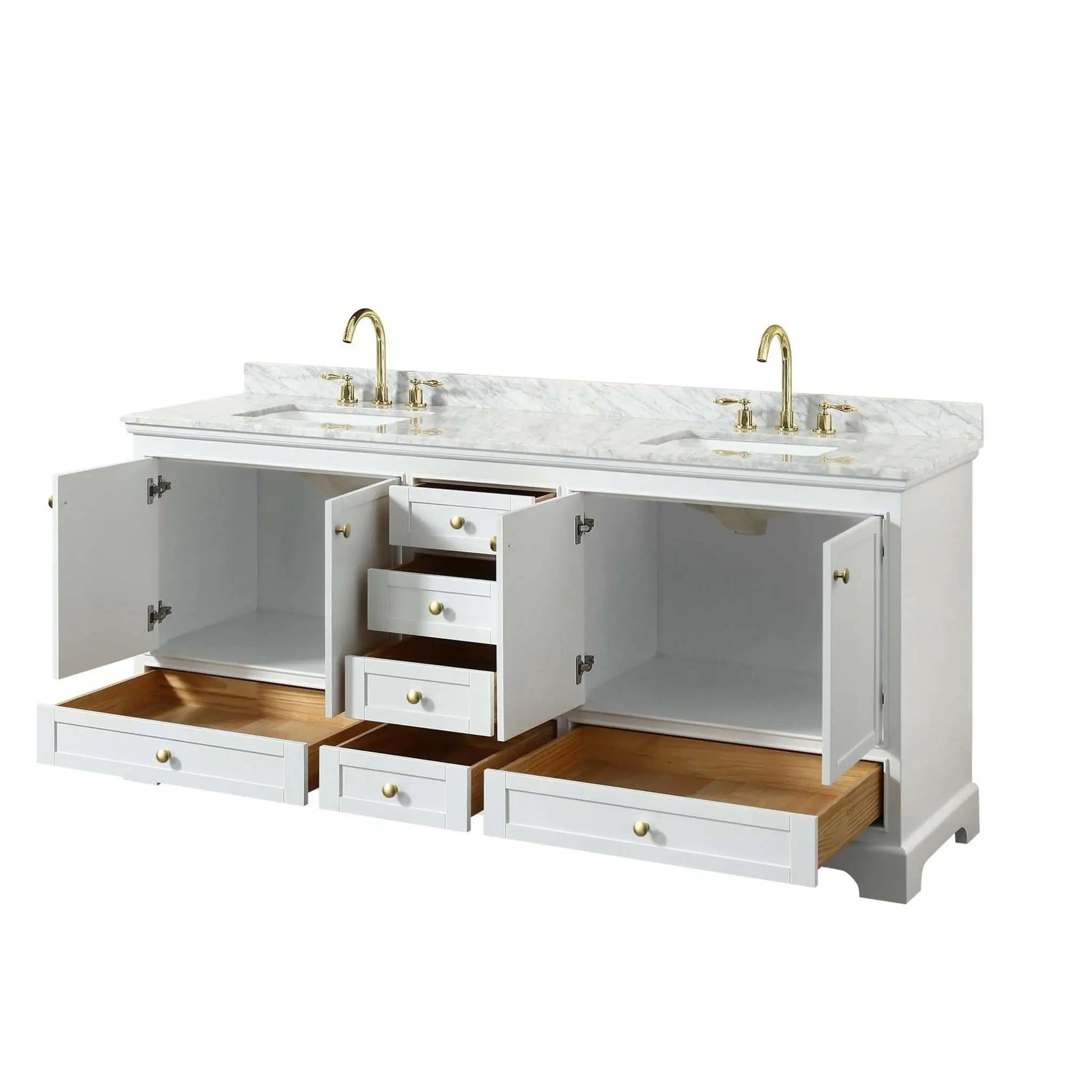 80" Deborah Double Bathroom Vanity in White with Brushed Gold Trim by Wyndham