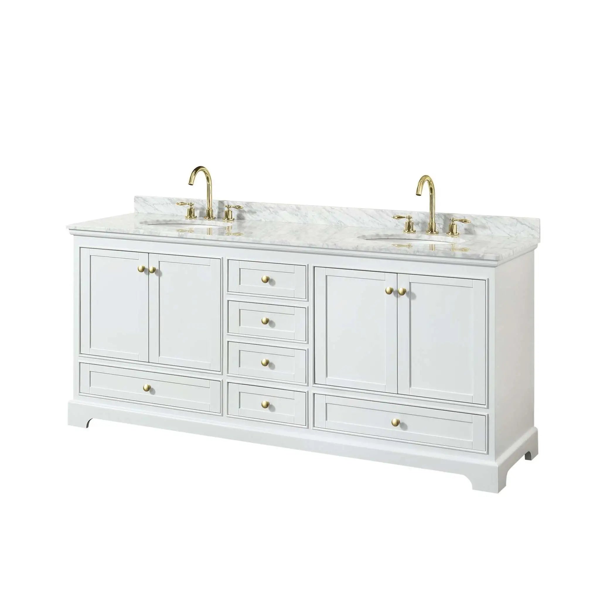80" Deborah Double Bathroom Vanity in White with Brushed Gold Trim by Wyndham