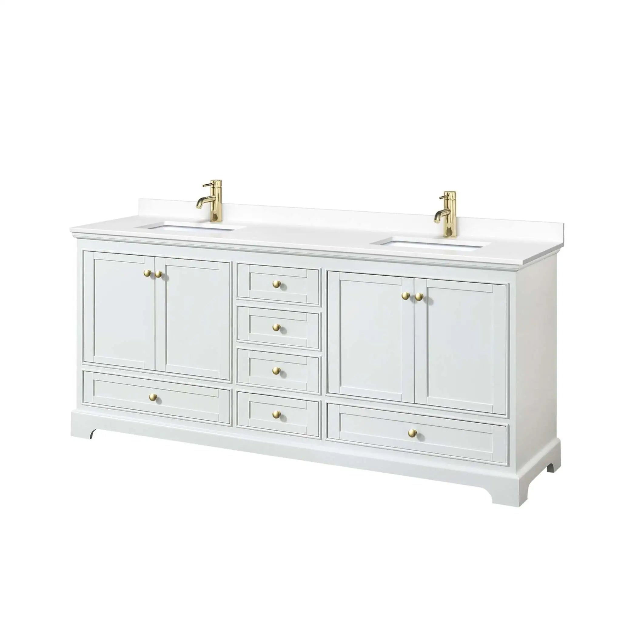 80" Deborah Double Bathroom Vanity in White with Brushed Gold Trim by Wyndham