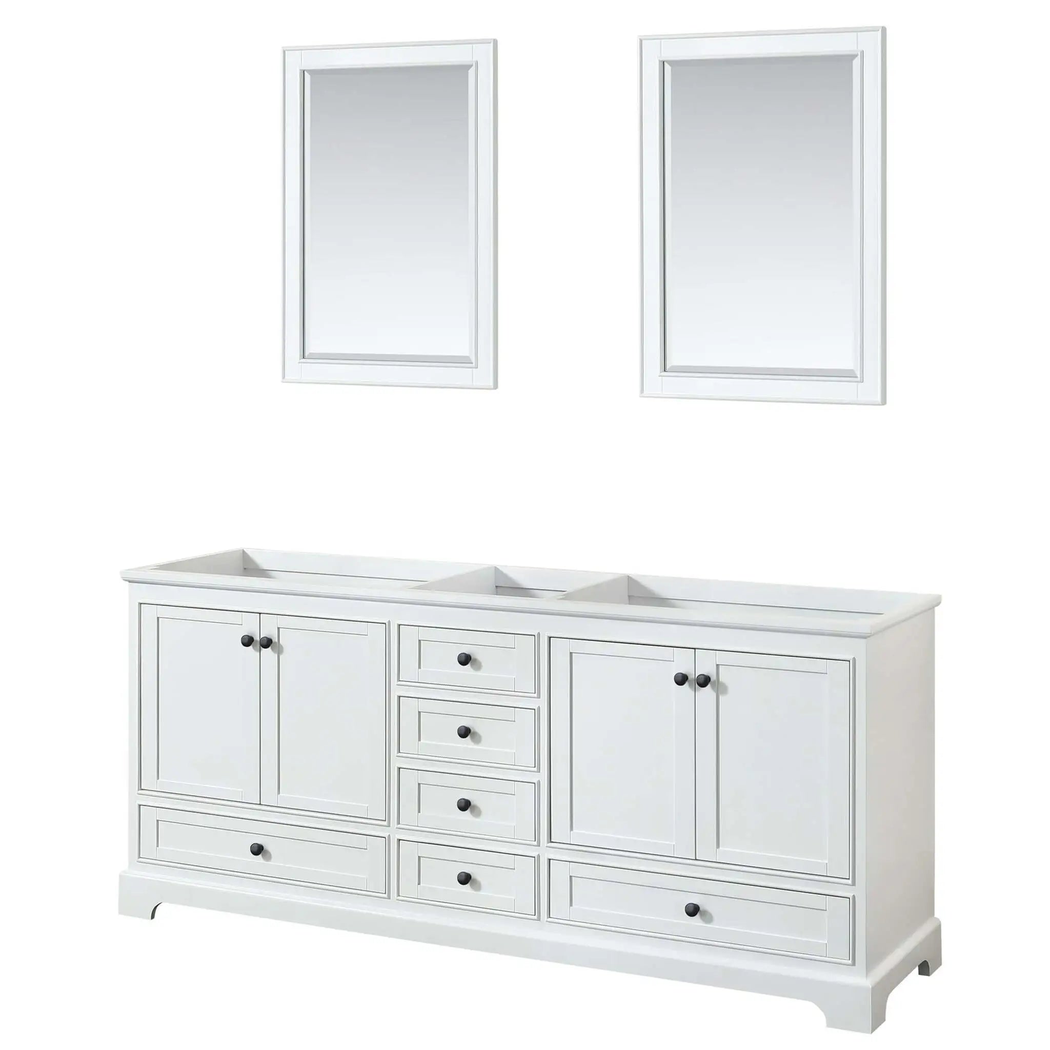 80" Deborah Double Bathroom Vanity in White with Matte Black Trim & 24" Mirror by Wyndham