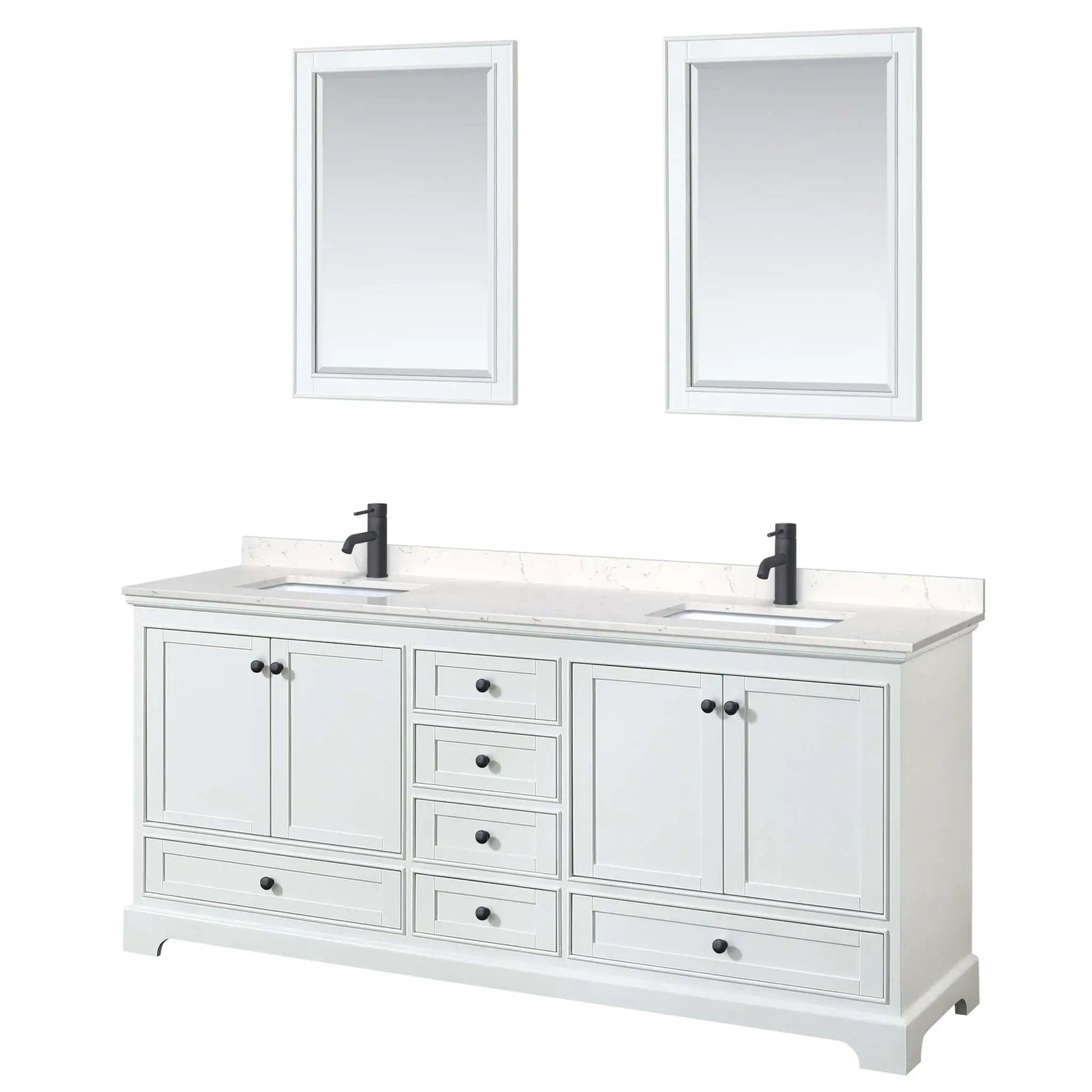80" Deborah Double Bathroom Vanity in White with Matte Black Trim & 24" Mirror by Wyndham