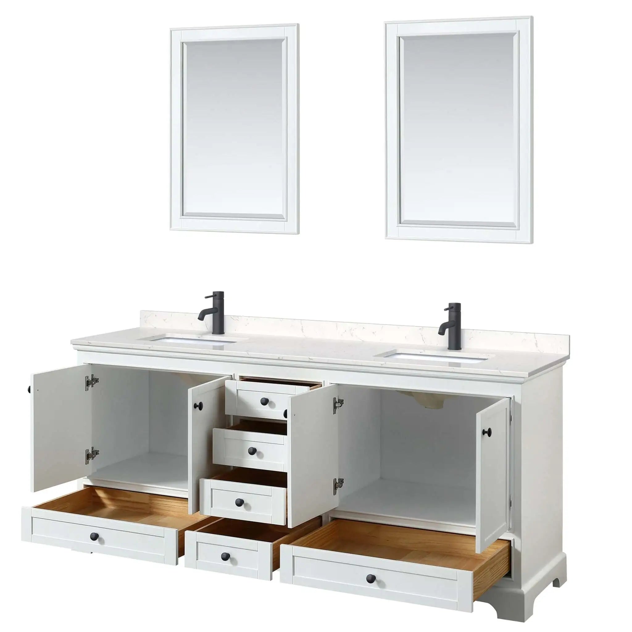 80" Deborah Double Bathroom Vanity in White with Matte Black Trim & 24" Mirror by Wyndham