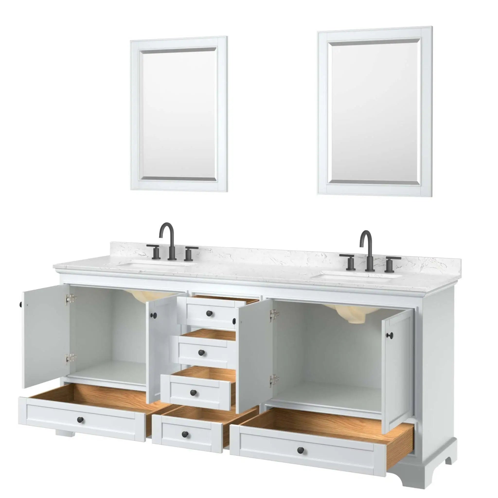80" Deborah Double Bathroom Vanity in White with Matte Black Trim & 24" Mirror by Wyndham