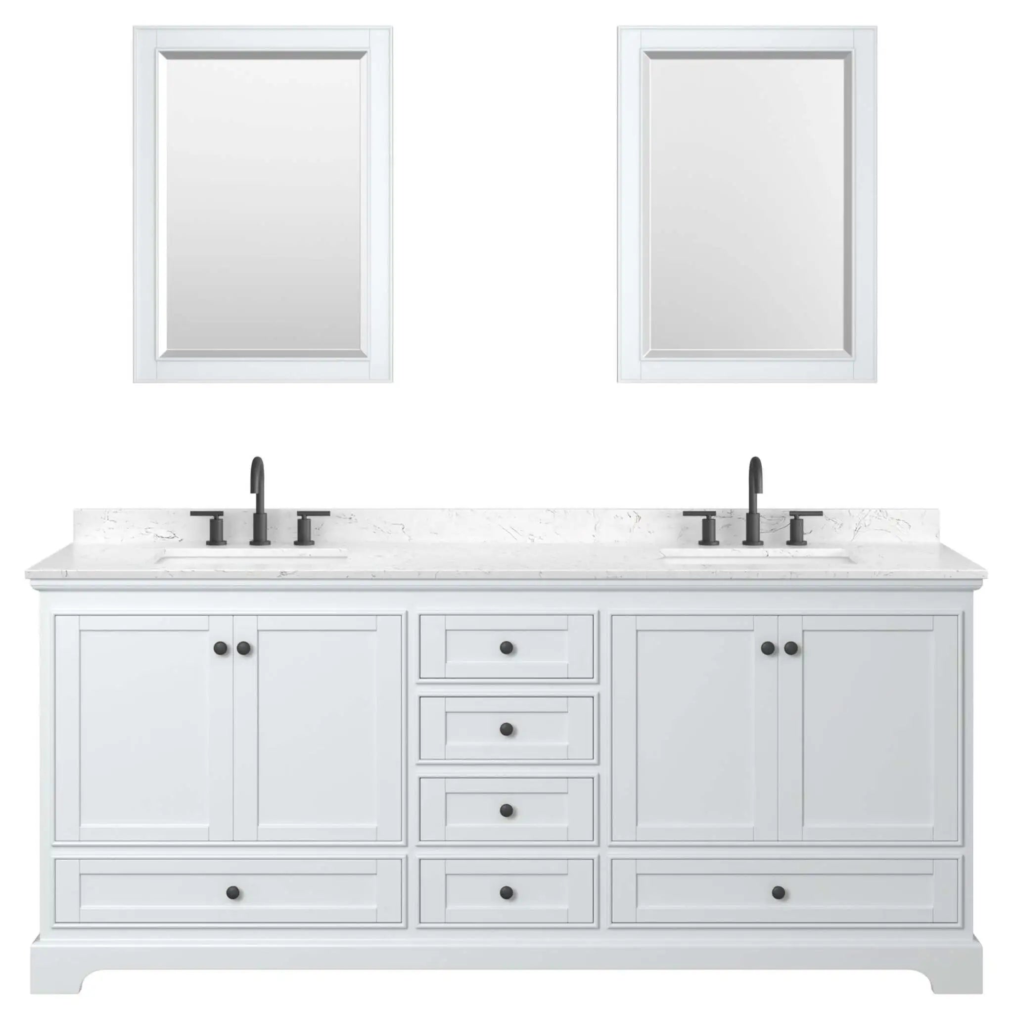 80" Deborah Double Bathroom Vanity in White with Matte Black Trim & 24" Mirror by Wyndham