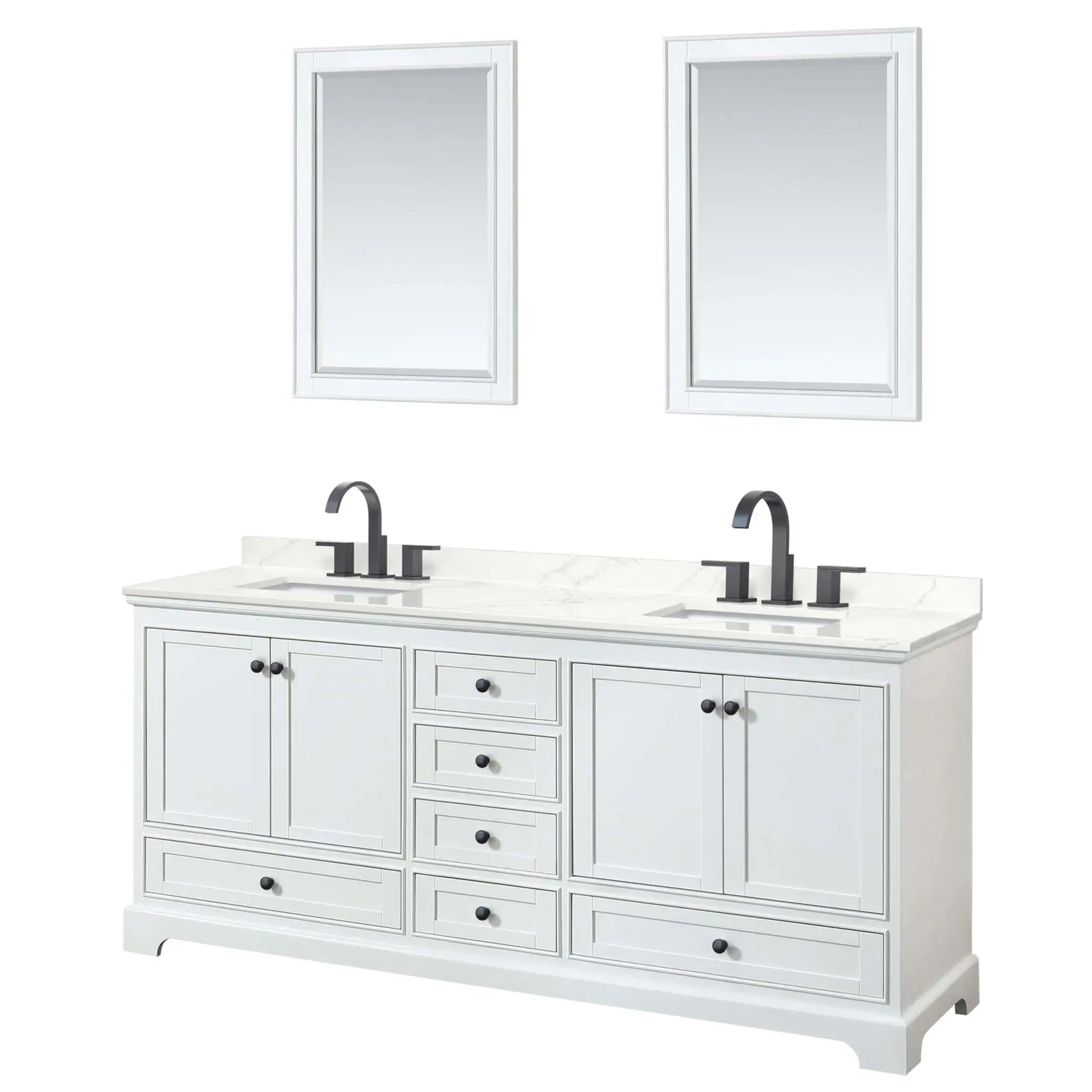 80" Deborah Double Bathroom Vanity in White with Matte Black Trim & 24" Mirror by Wyndham