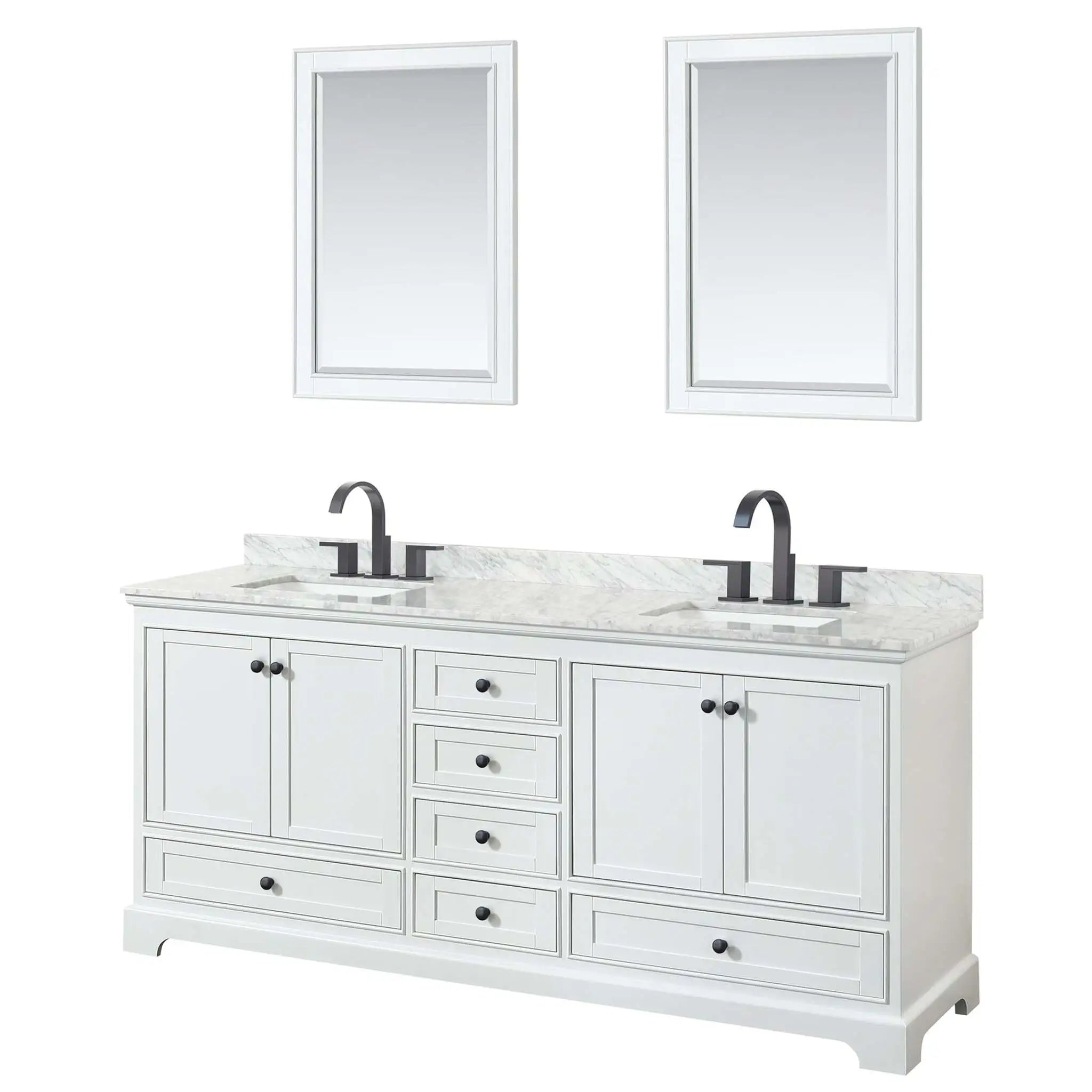80" Deborah Double Bathroom Vanity in White with Matte Black Trim & 24" Mirror by Wyndham