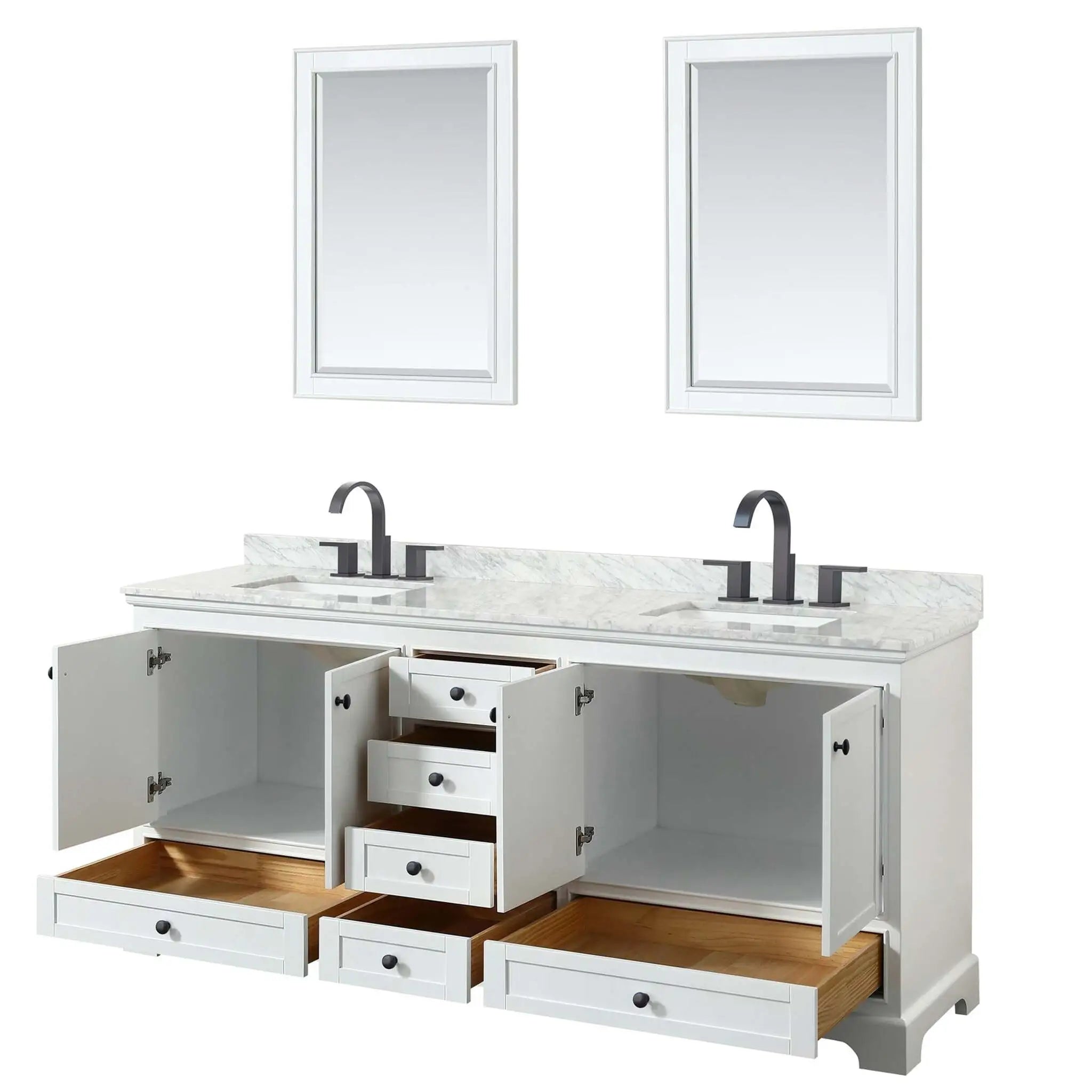 80" Deborah Double Bathroom Vanity in White with Matte Black Trim & 24" Mirror by Wyndham