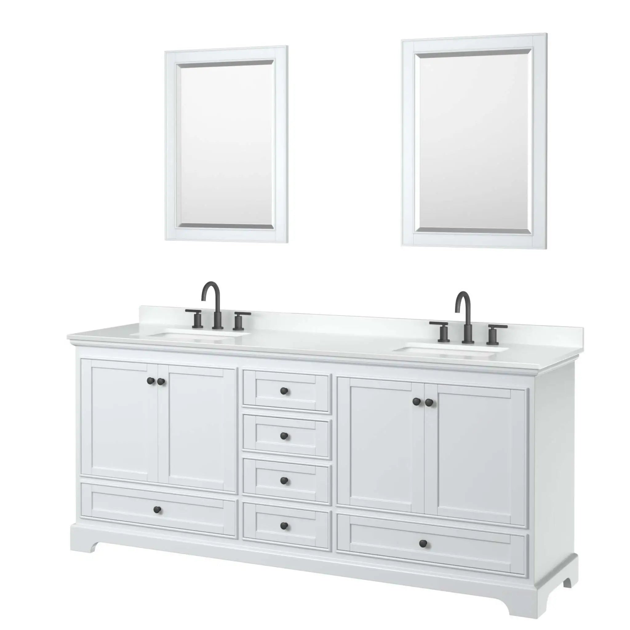 80" Deborah Double Bathroom Vanity in White with Matte Black Trim & 24" Mirror by Wyndham