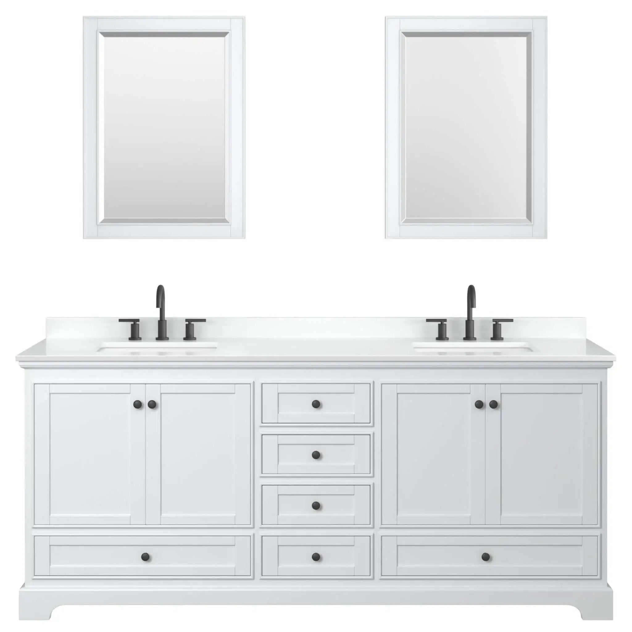 80" Deborah Double Bathroom Vanity in White with Matte Black Trim & 24" Mirror by Wyndham