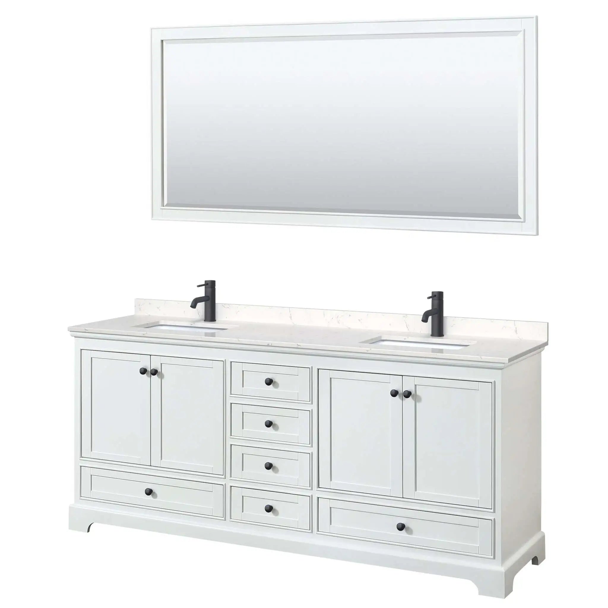 80" Deborah Double Bathroom Vanity in White with Matte Black Trim & 70" Mirror by Wyndham