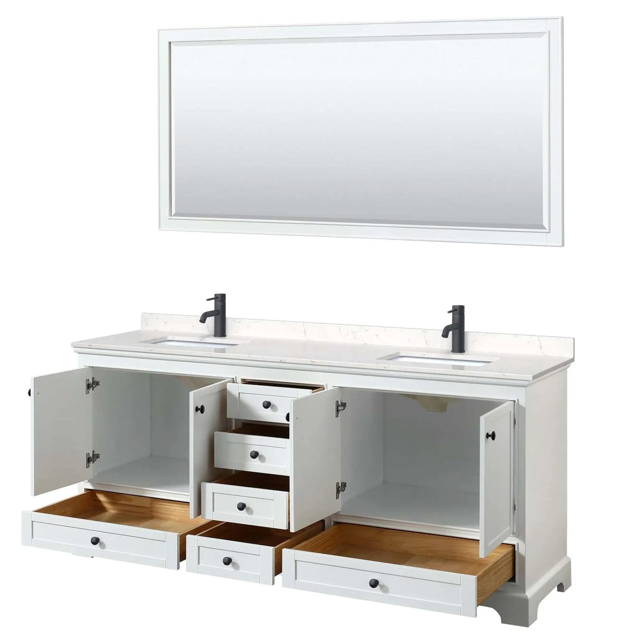 80" Deborah Double Bathroom Vanity in White with Matte Black Trim & 70" Mirror by Wyndham