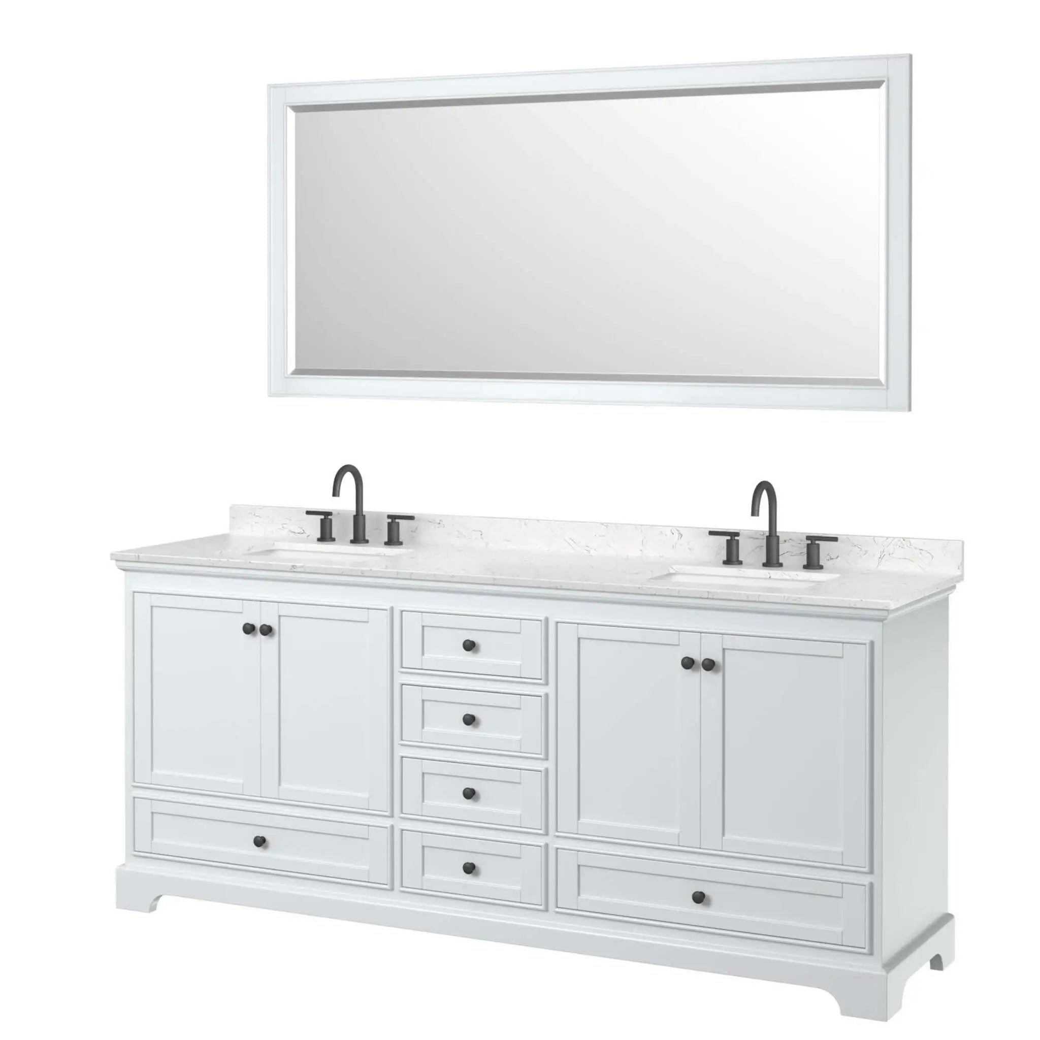 80" Deborah Double Bathroom Vanity in White with Matte Black Trim & 70" Mirror by Wyndham