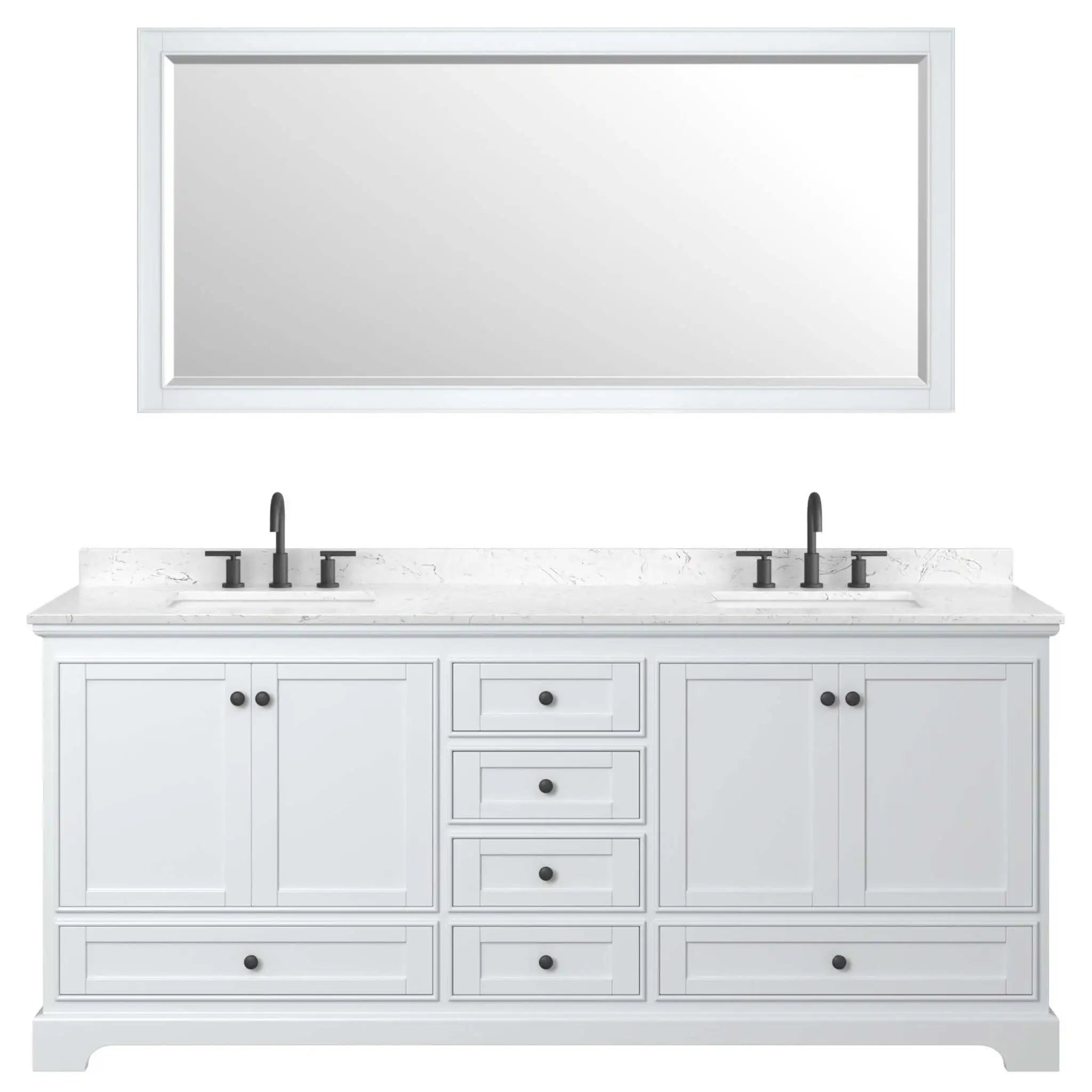 80" Deborah Double Bathroom Vanity in White with Matte Black Trim & 70" Mirror by Wyndham