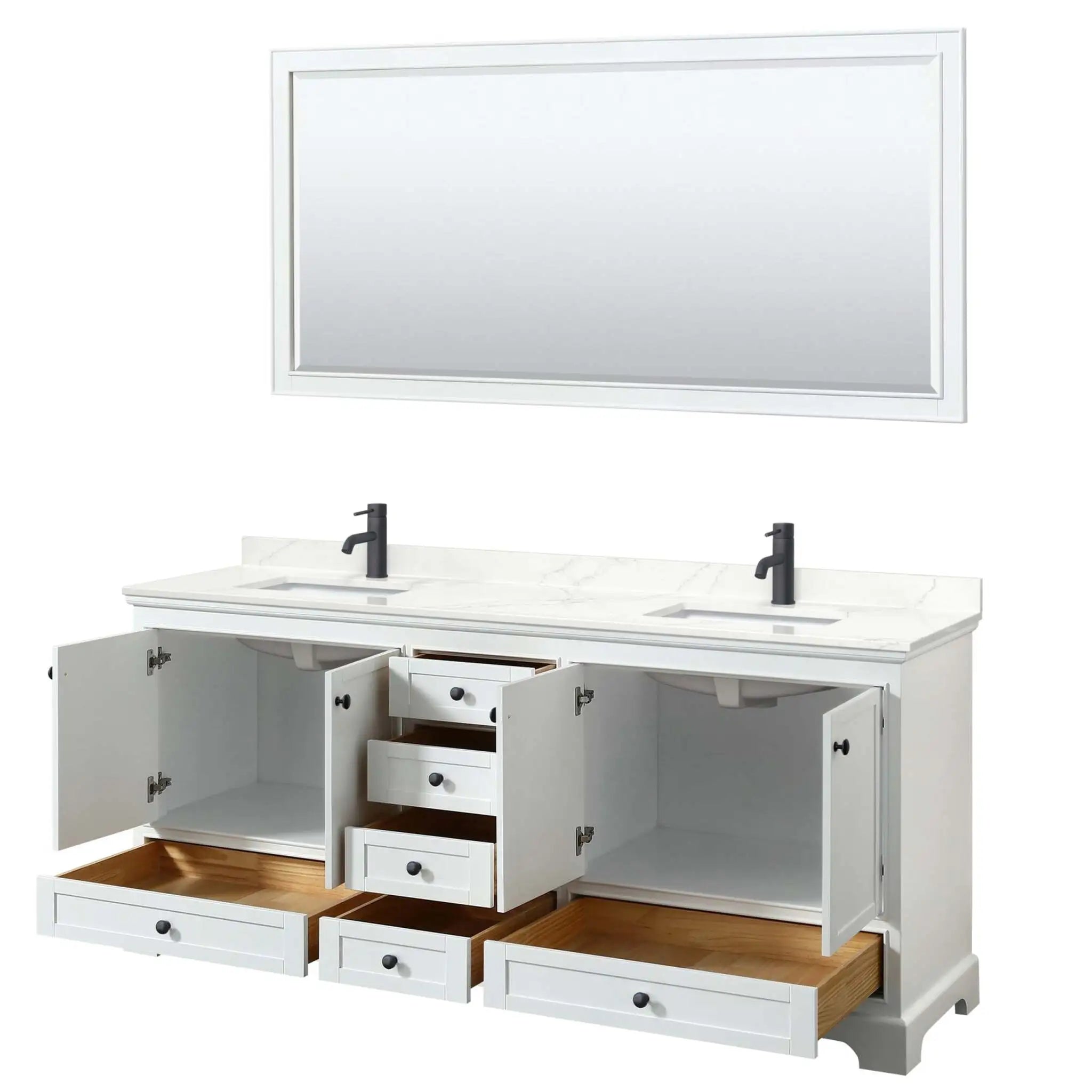 80" Deborah Double Bathroom Vanity in White with Matte Black Trim & 70" Mirror by Wyndham
