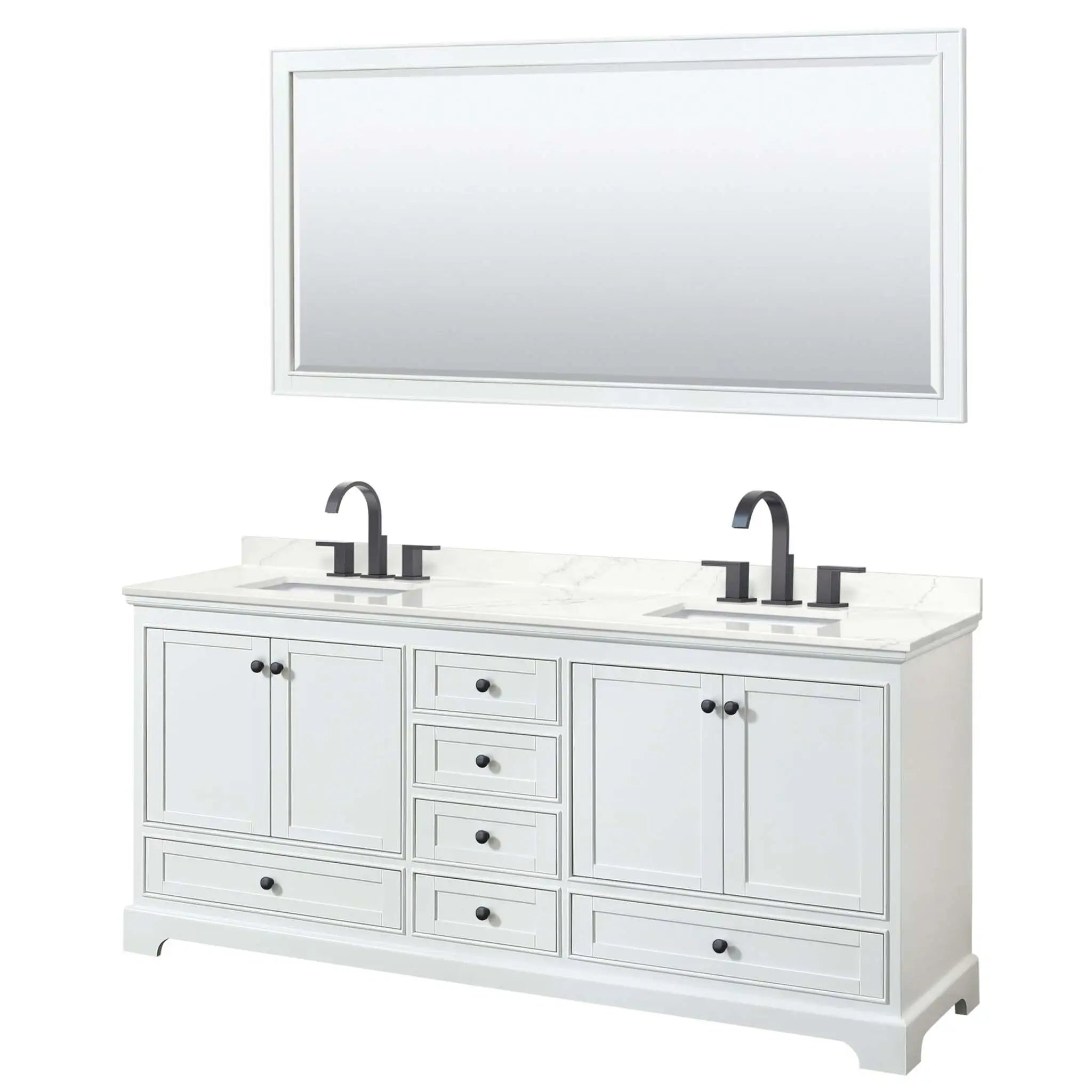 80" Deborah Double Bathroom Vanity in White with Matte Black Trim & 70" Mirror by Wyndham