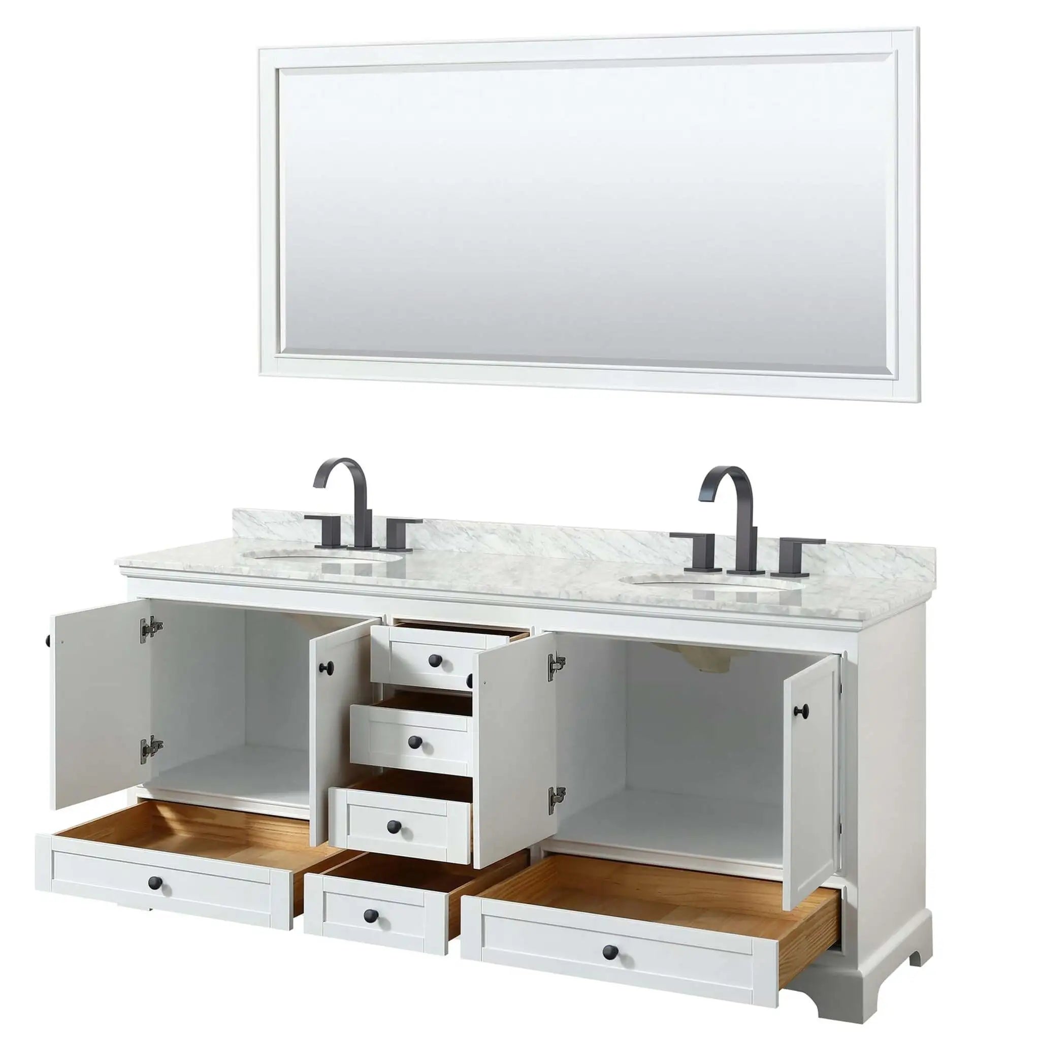 80" Deborah Double Bathroom Vanity in White with Matte Black Trim & 70" Mirror by Wyndham