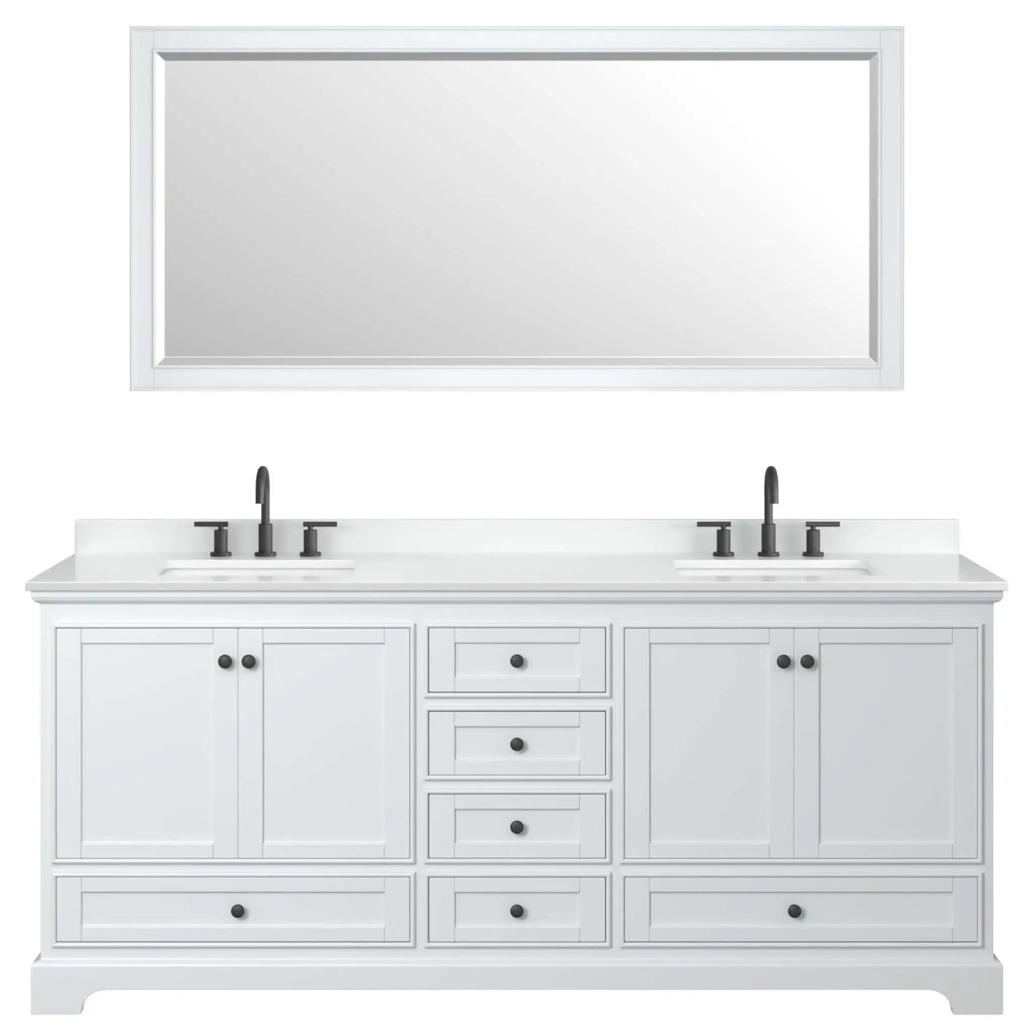 80" Deborah Double Bathroom Vanity in White with Matte Black Trim & 70" Mirror by Wyndham