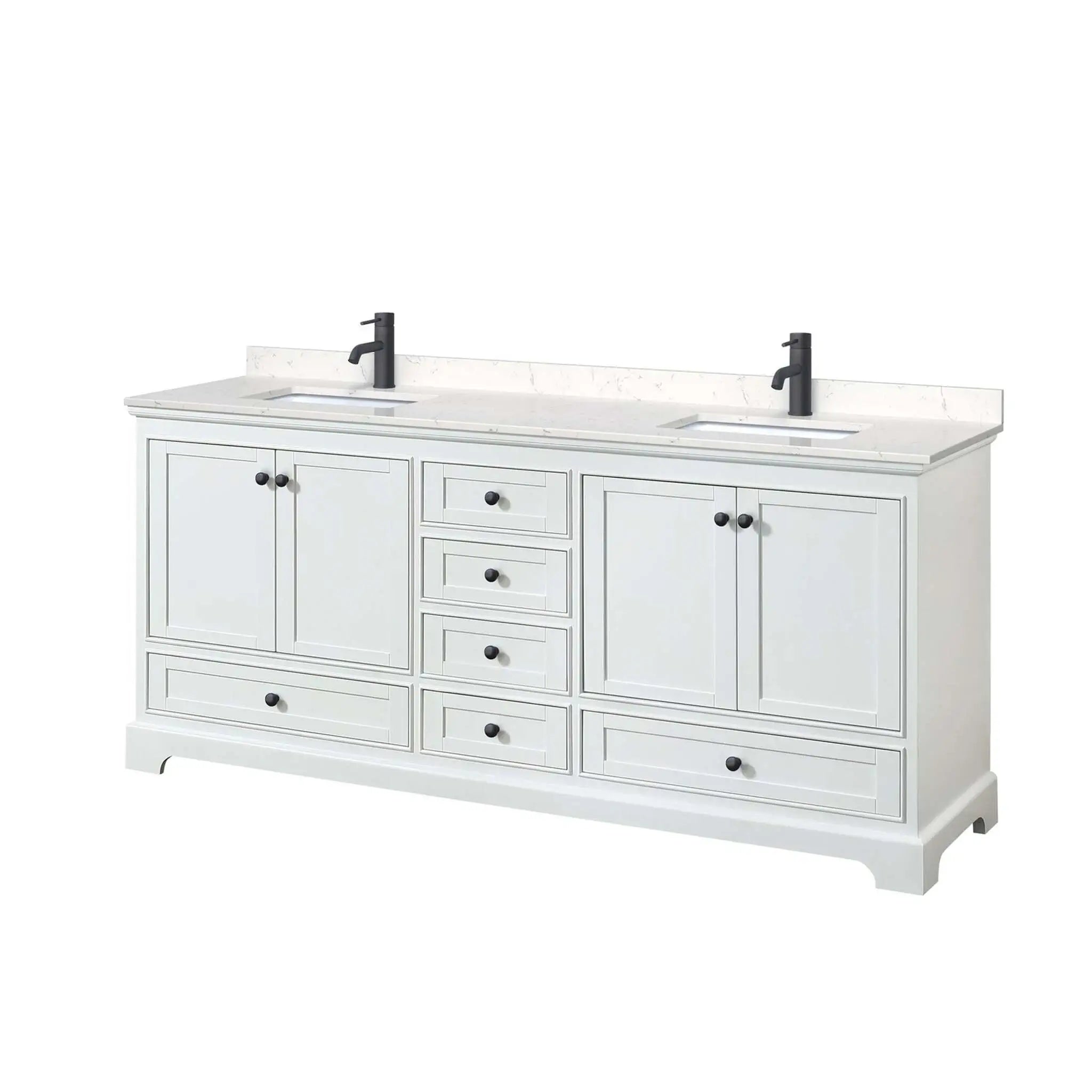 80" Deborah Double Bathroom Vanity in White with Matte Black Trim by Wyndham