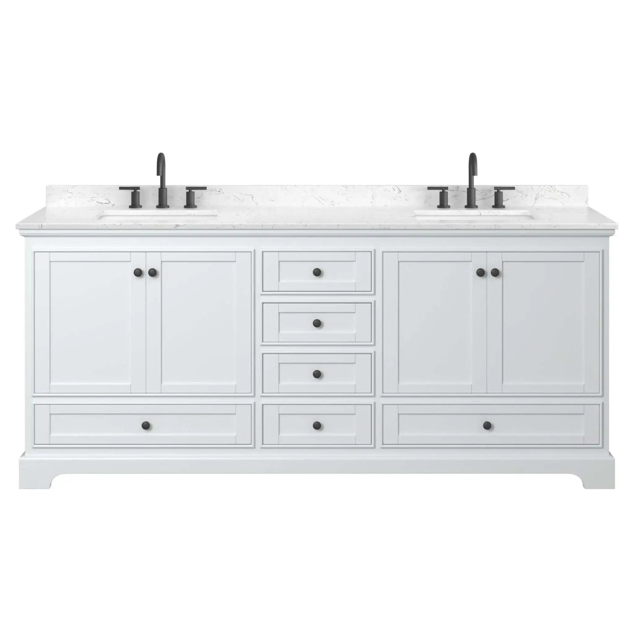 80" Deborah Double Bathroom Vanity in White with Matte Black Trim by Wyndham