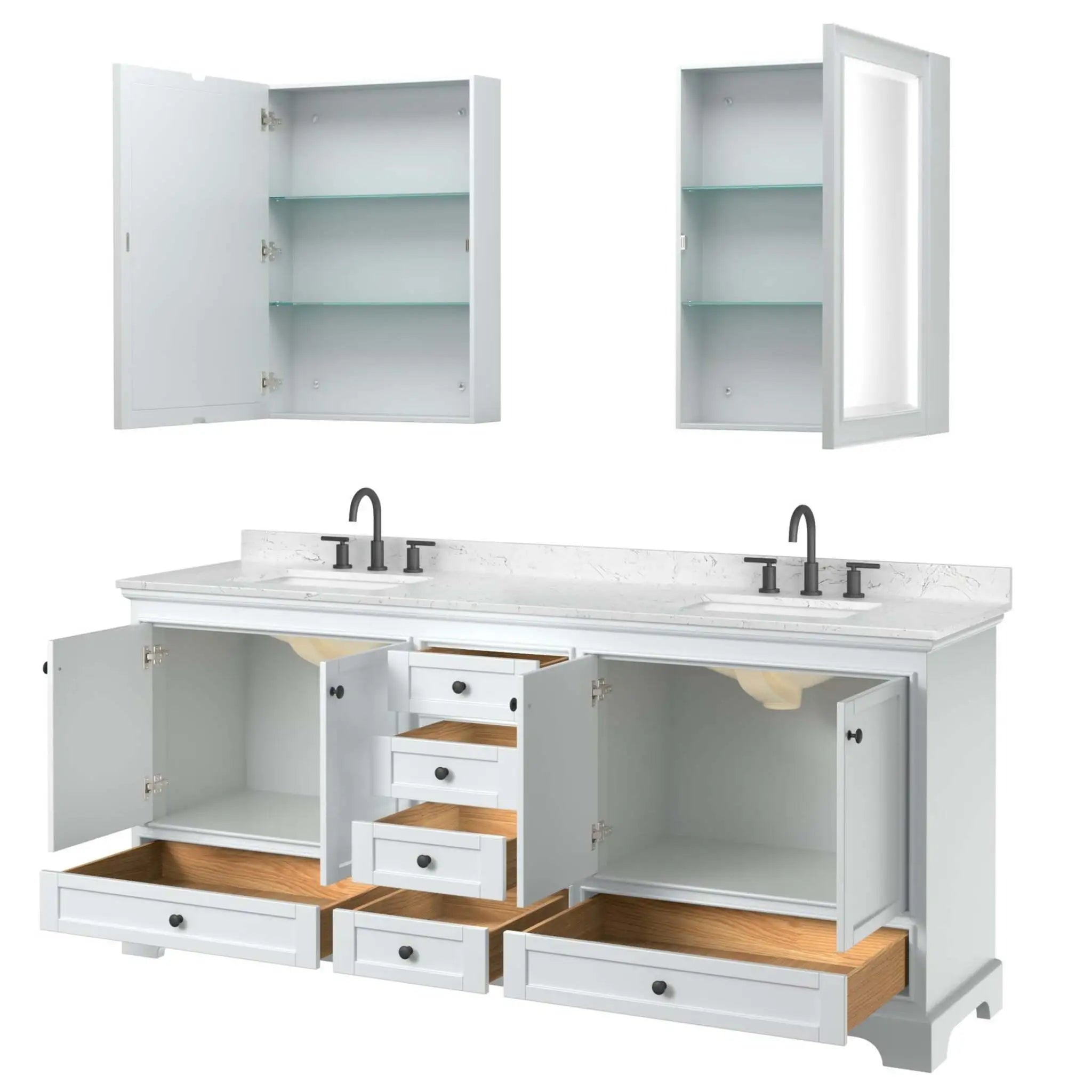 80" Deborah Double Bathroom Vanity in White with Matte Black Trim & Medicine Cabinet by Wyndham