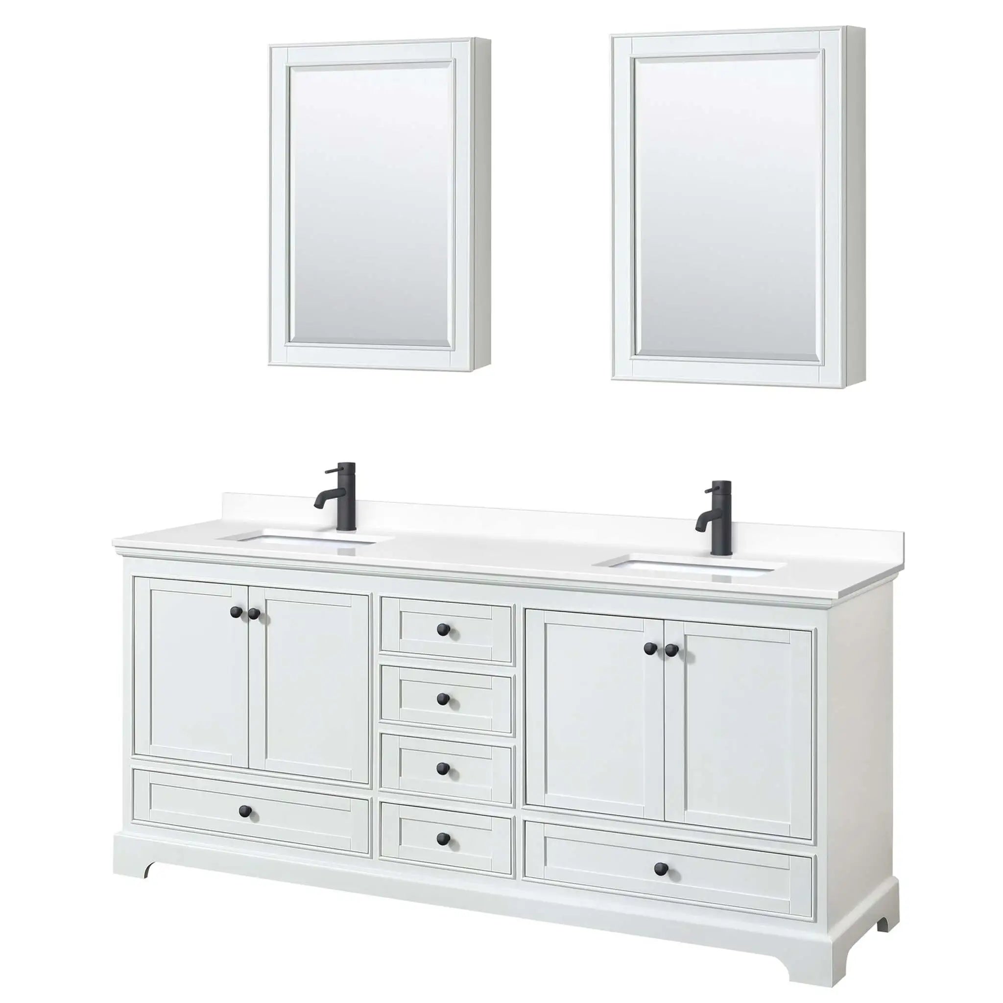 80" Deborah Double Bathroom Vanity in White with Matte Black Trim & Medicine Cabinet by Wyndham