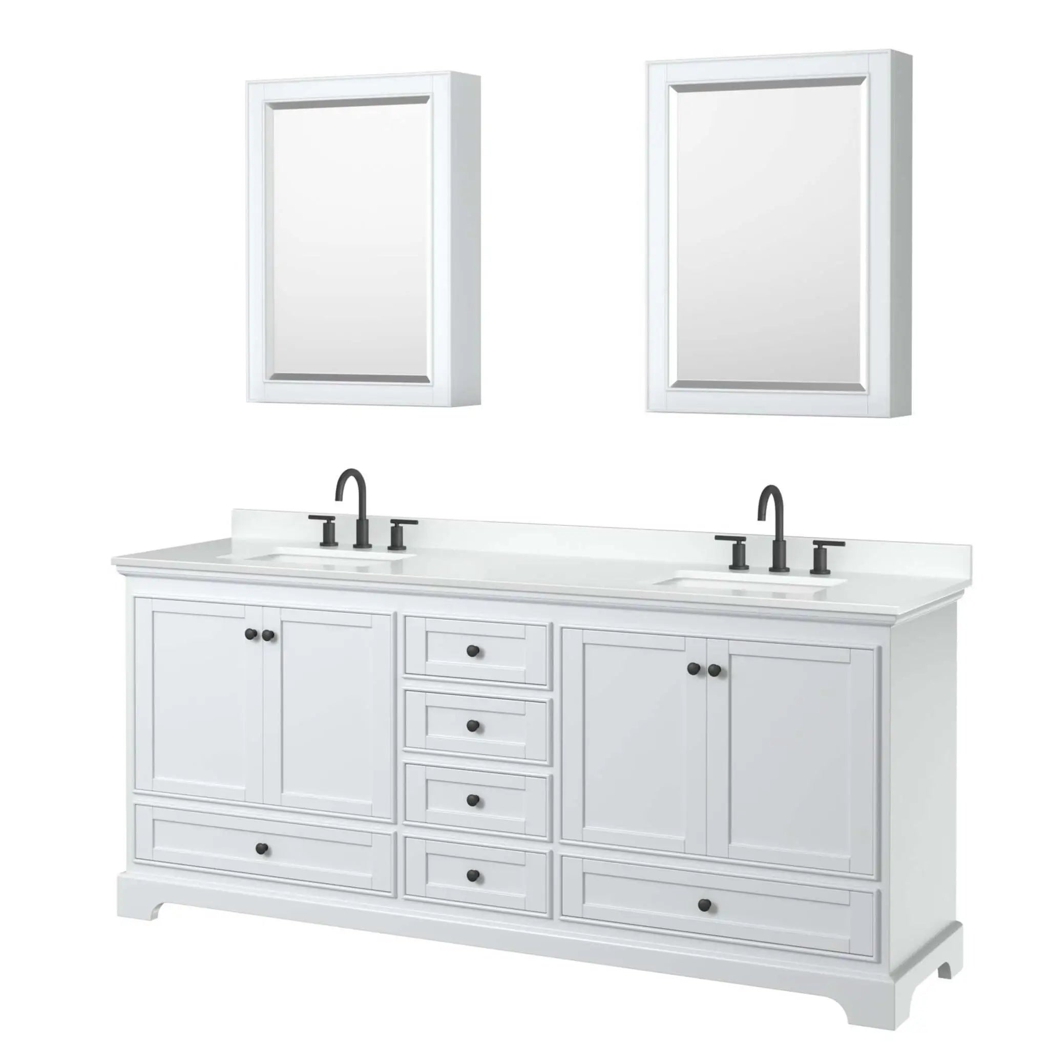 80" Deborah Double Bathroom Vanity in White with Matte Black Trim & Medicine Cabinet by Wyndham