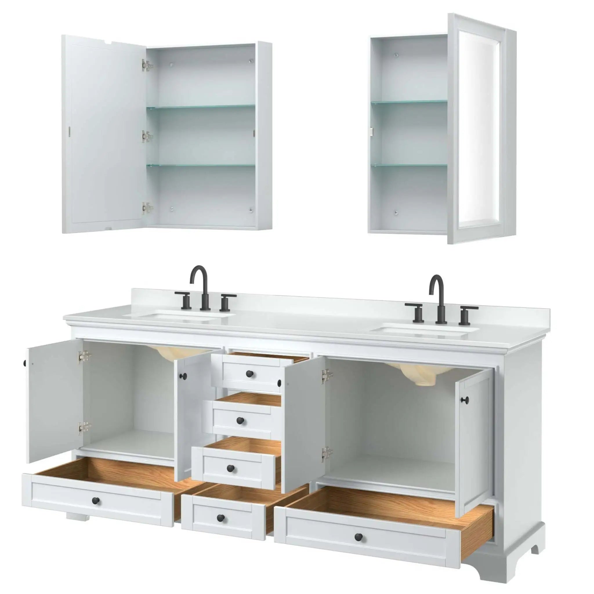 80" Deborah Double Bathroom Vanity in White with Matte Black Trim & Medicine Cabinet by Wyndham