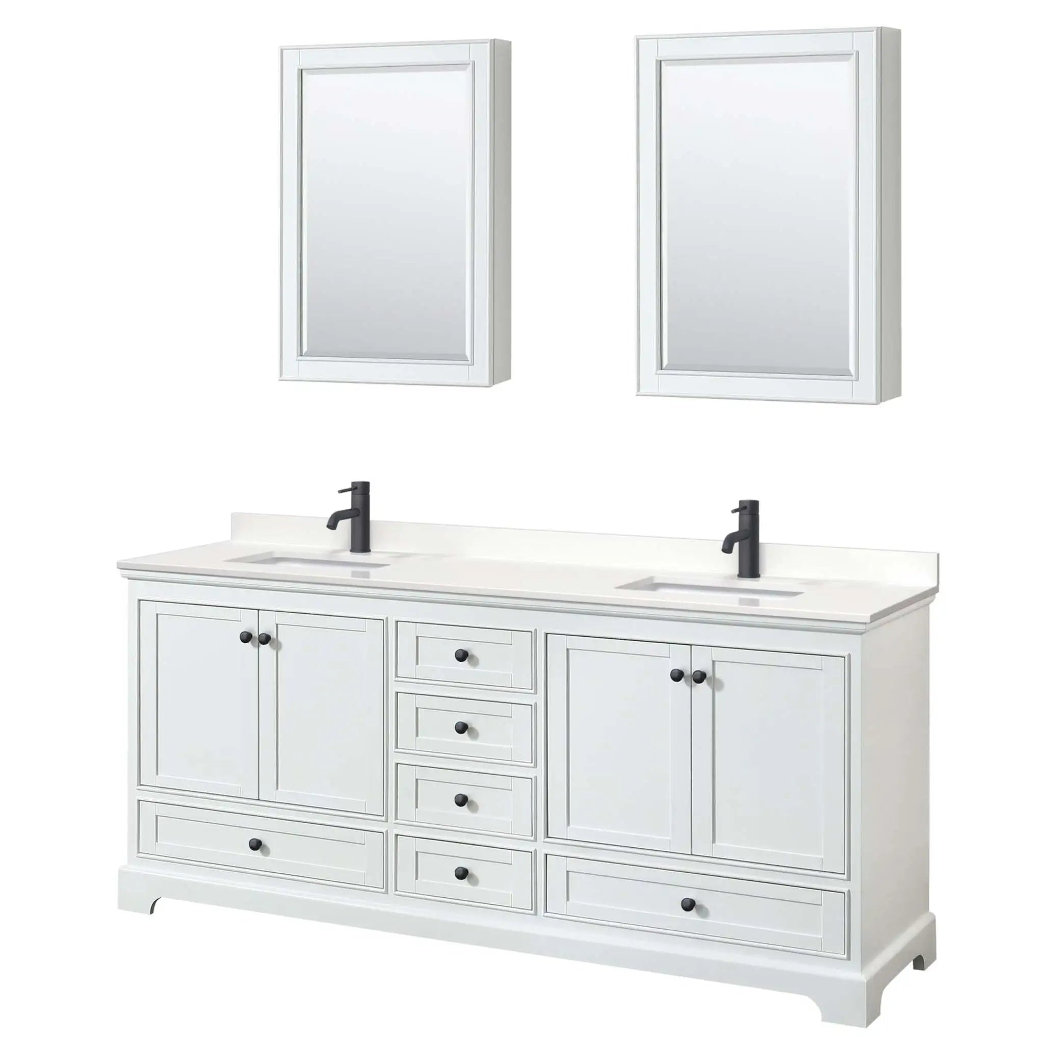 80" Deborah Double Bathroom Vanity in White with Matte Black Trim & Medicine Cabinet by Wyndham
