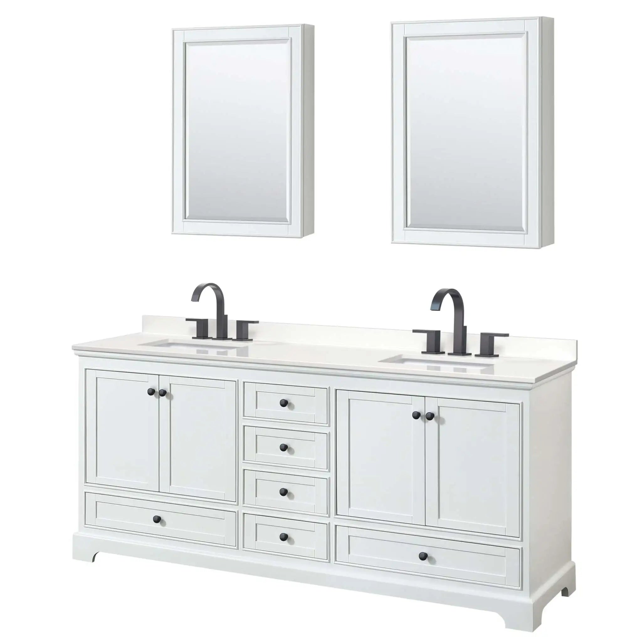 80" Deborah Double Bathroom Vanity in White with Matte Black Trim & Medicine Cabinet by Wyndham