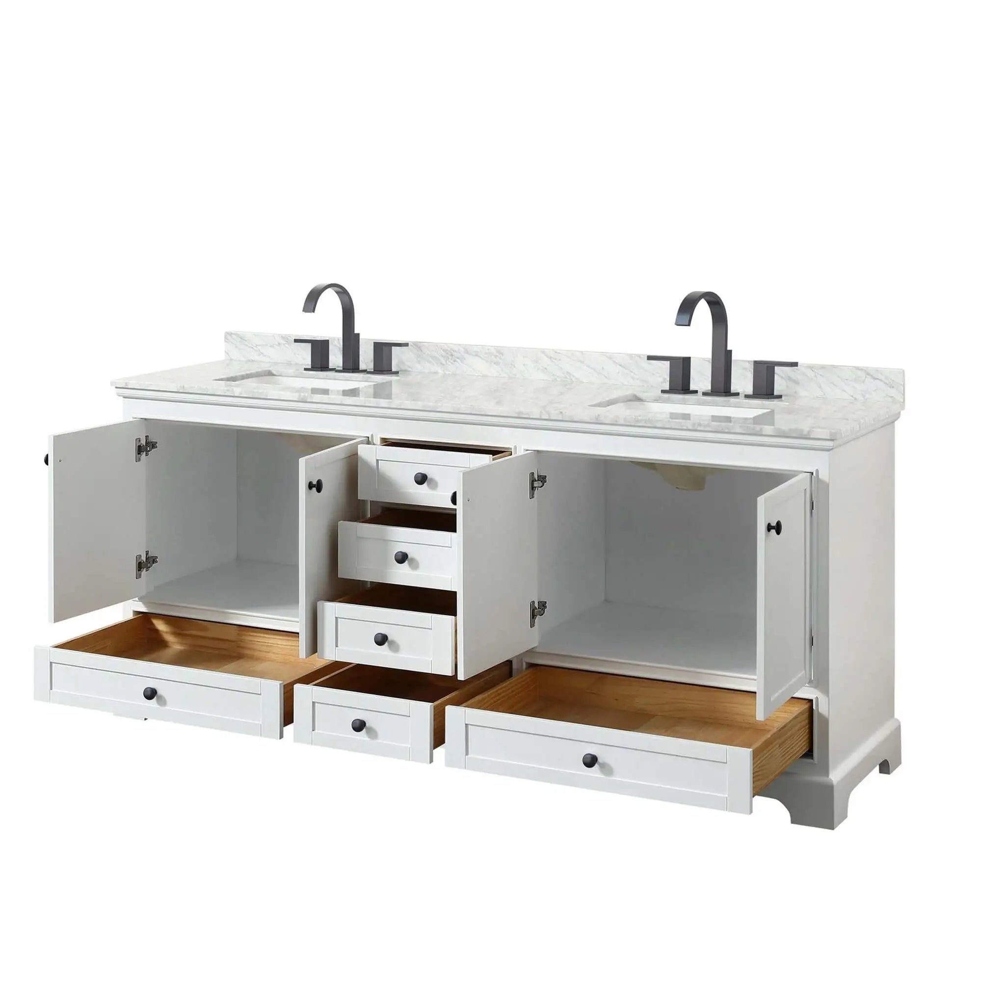 80" Deborah Double Bathroom Vanity in White with Matte Black Trim by Wyndham
