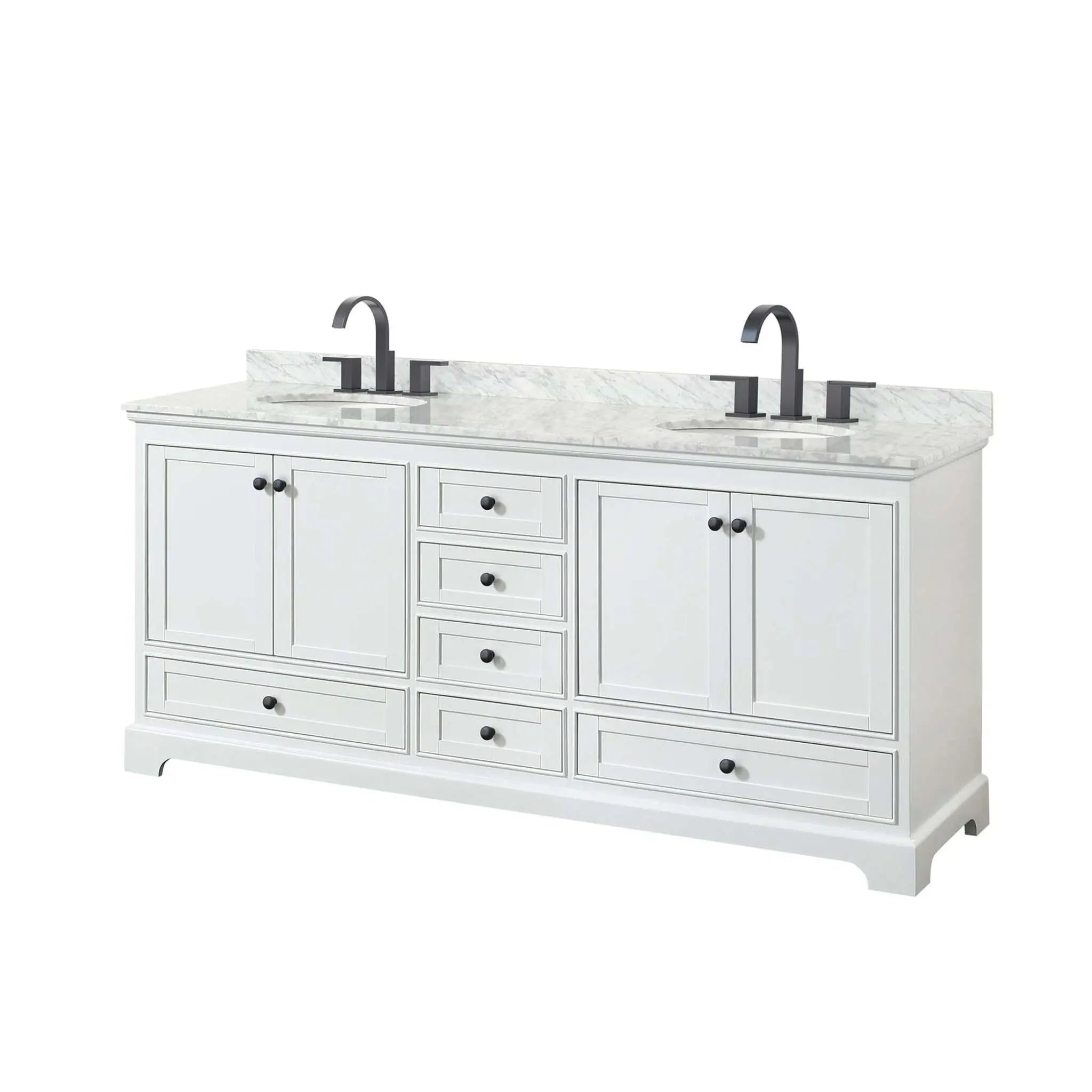 80" Deborah Double Bathroom Vanity in White with Matte Black Trim by Wyndham
