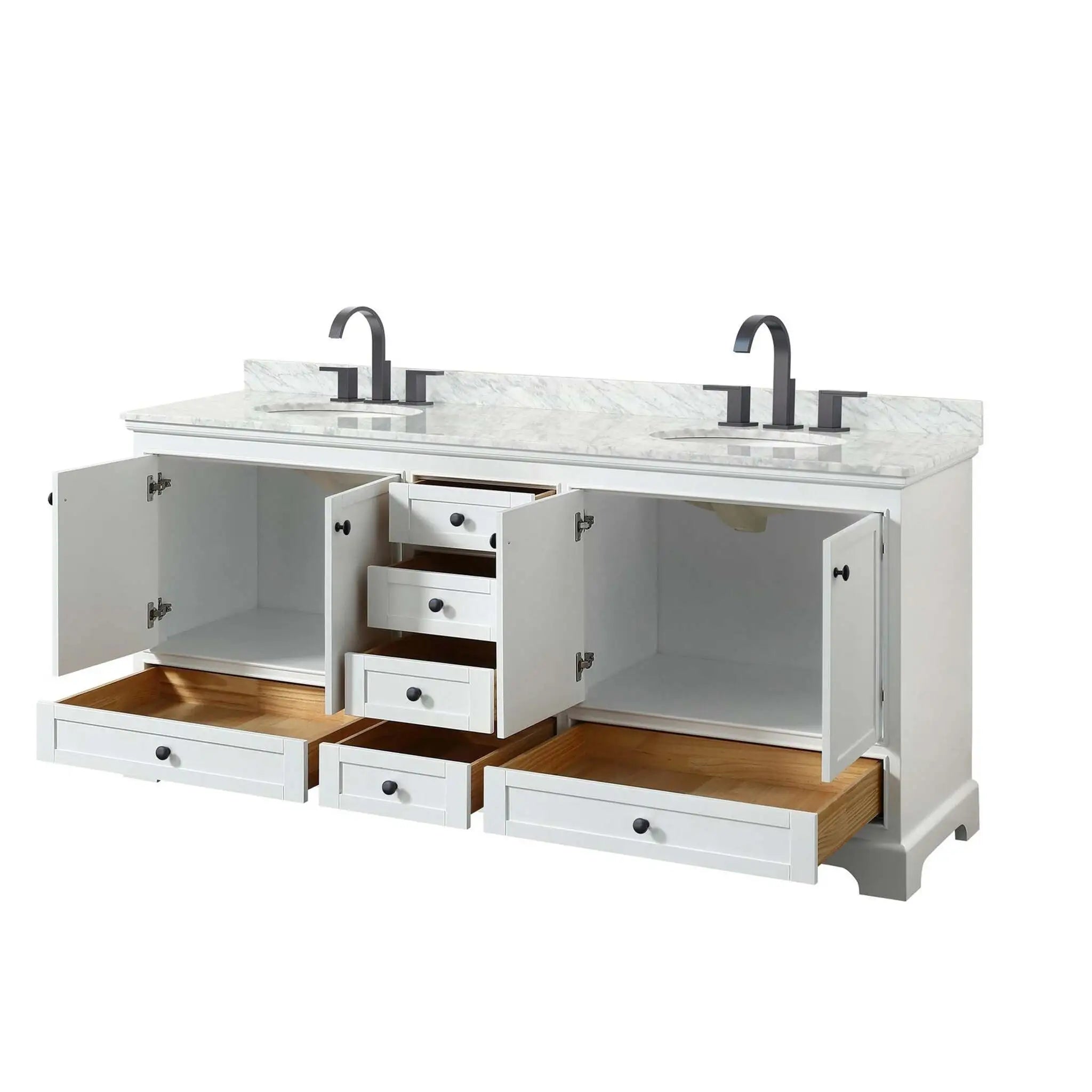 80" Deborah Double Bathroom Vanity in White with Matte Black Trim by Wyndham