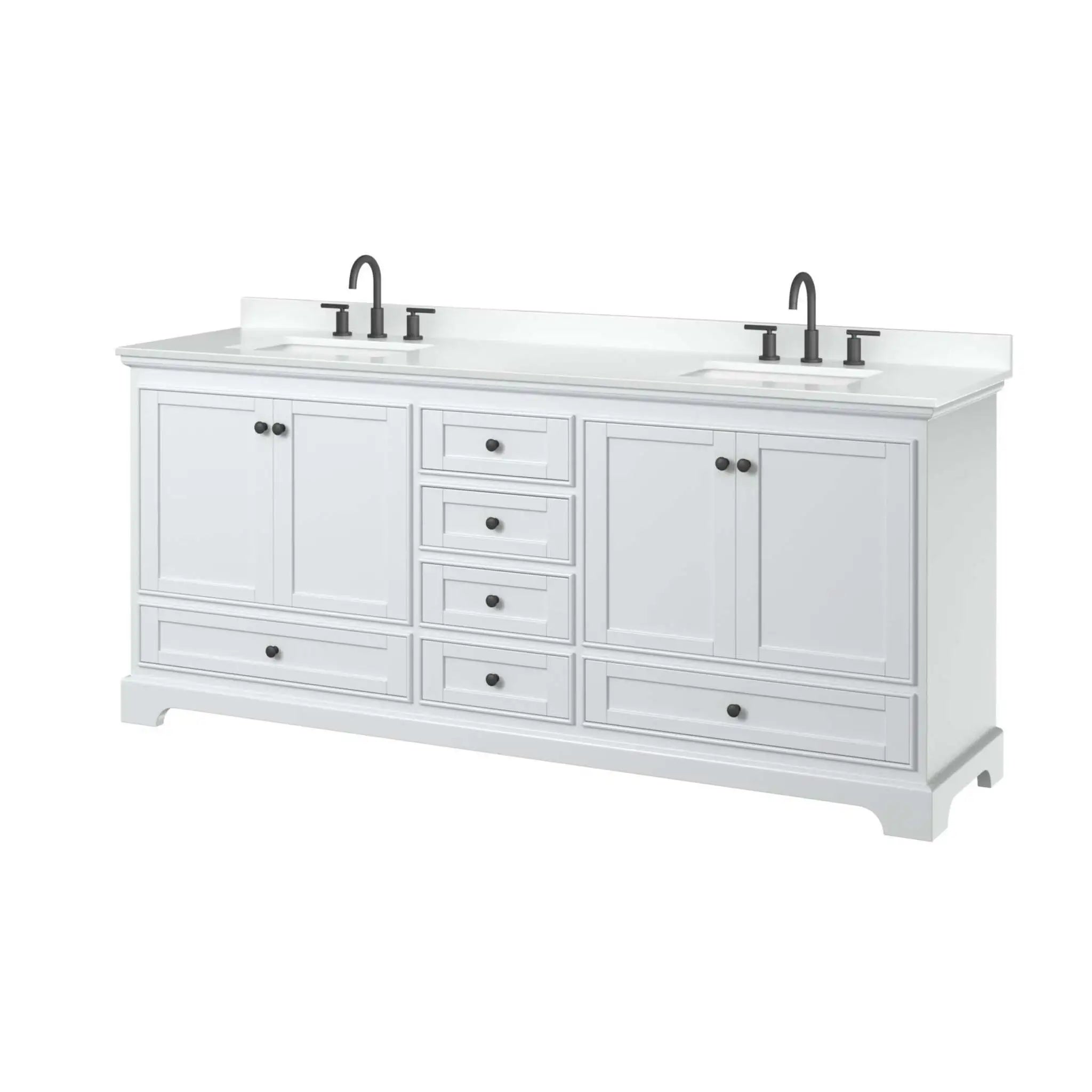 80" Deborah Double Bathroom Vanity in White with Matte Black Trim by Wyndham