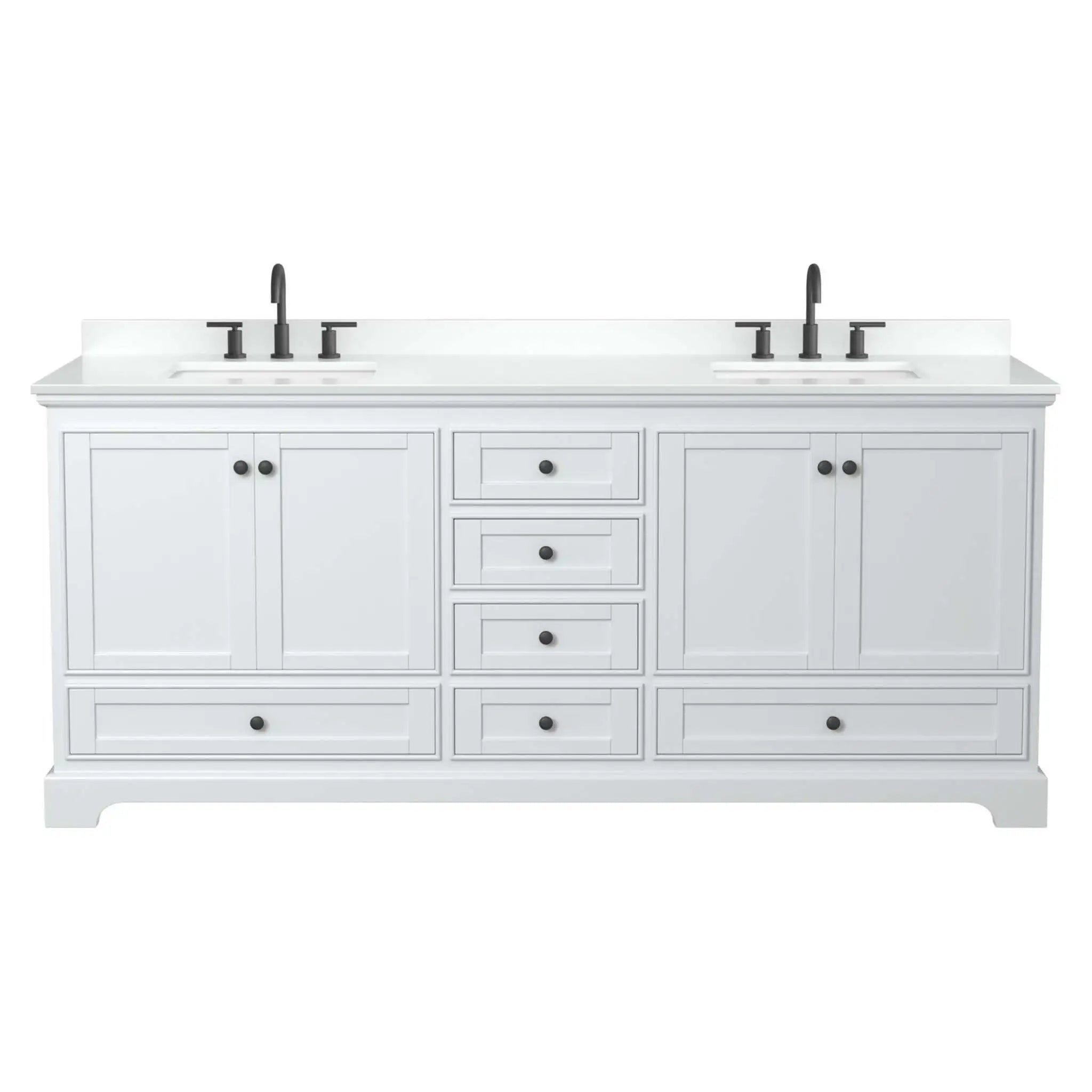 80" Deborah Double Bathroom Vanity in White with Matte Black Trim by Wyndham