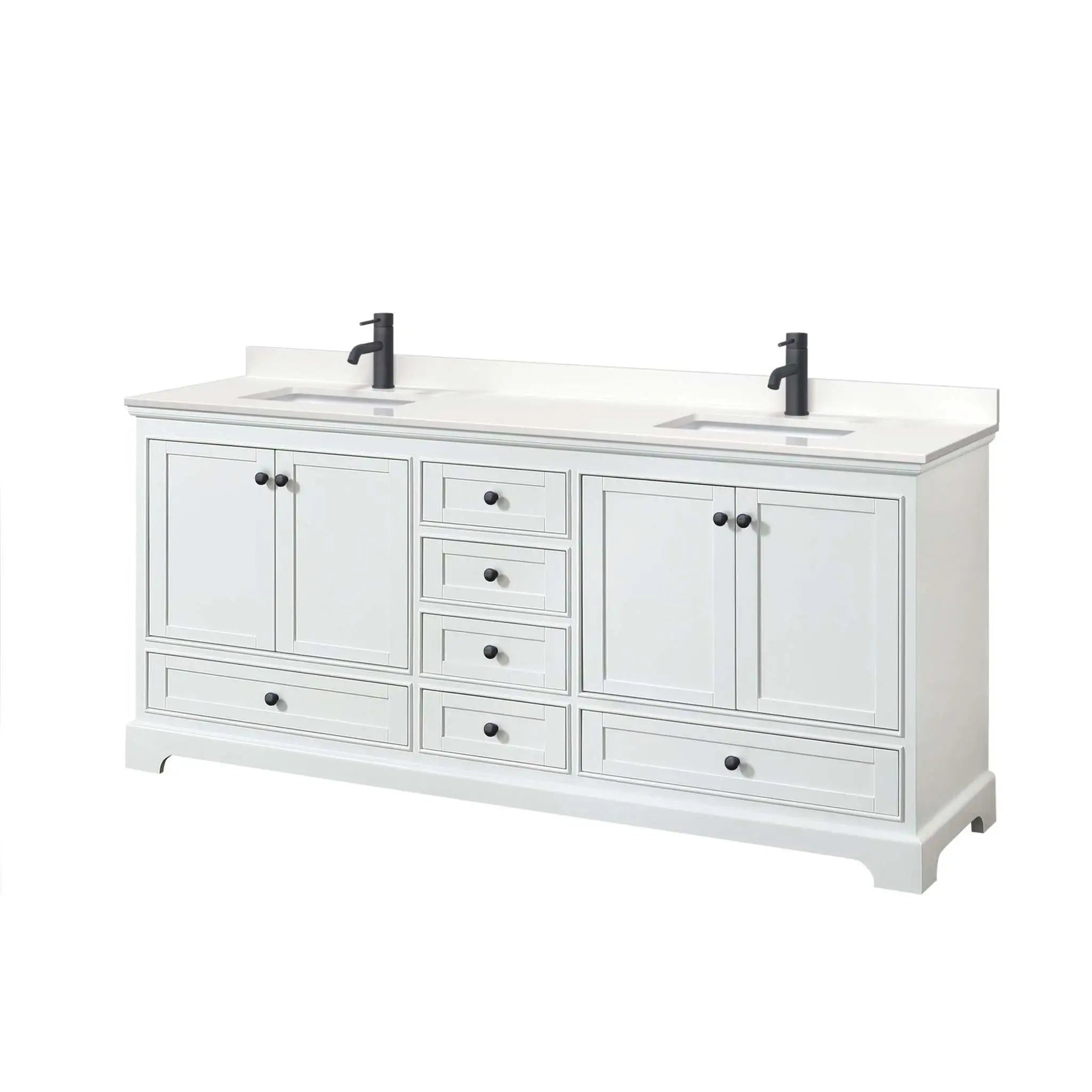 80" Deborah Double Bathroom Vanity in White with Matte Black Trim by Wyndham