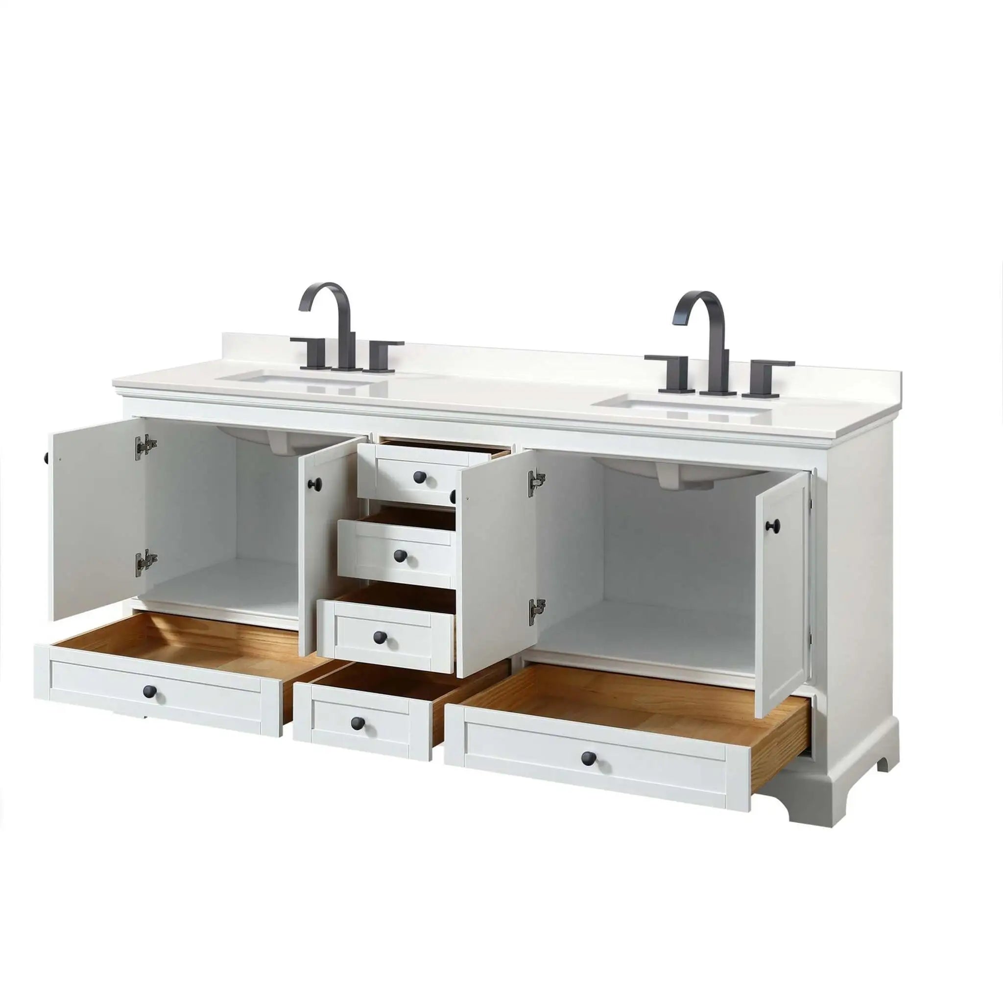 80" Deborah Double Bathroom Vanity in White with Matte Black Trim by Wyndham