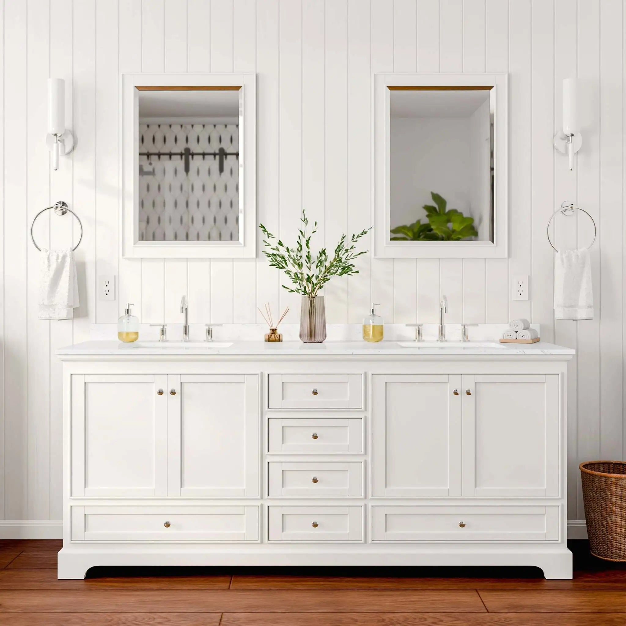 80" Deborah Double Bathroom Vanity in White with Polished Chrome Trim & 24" Mirror by Wyndham