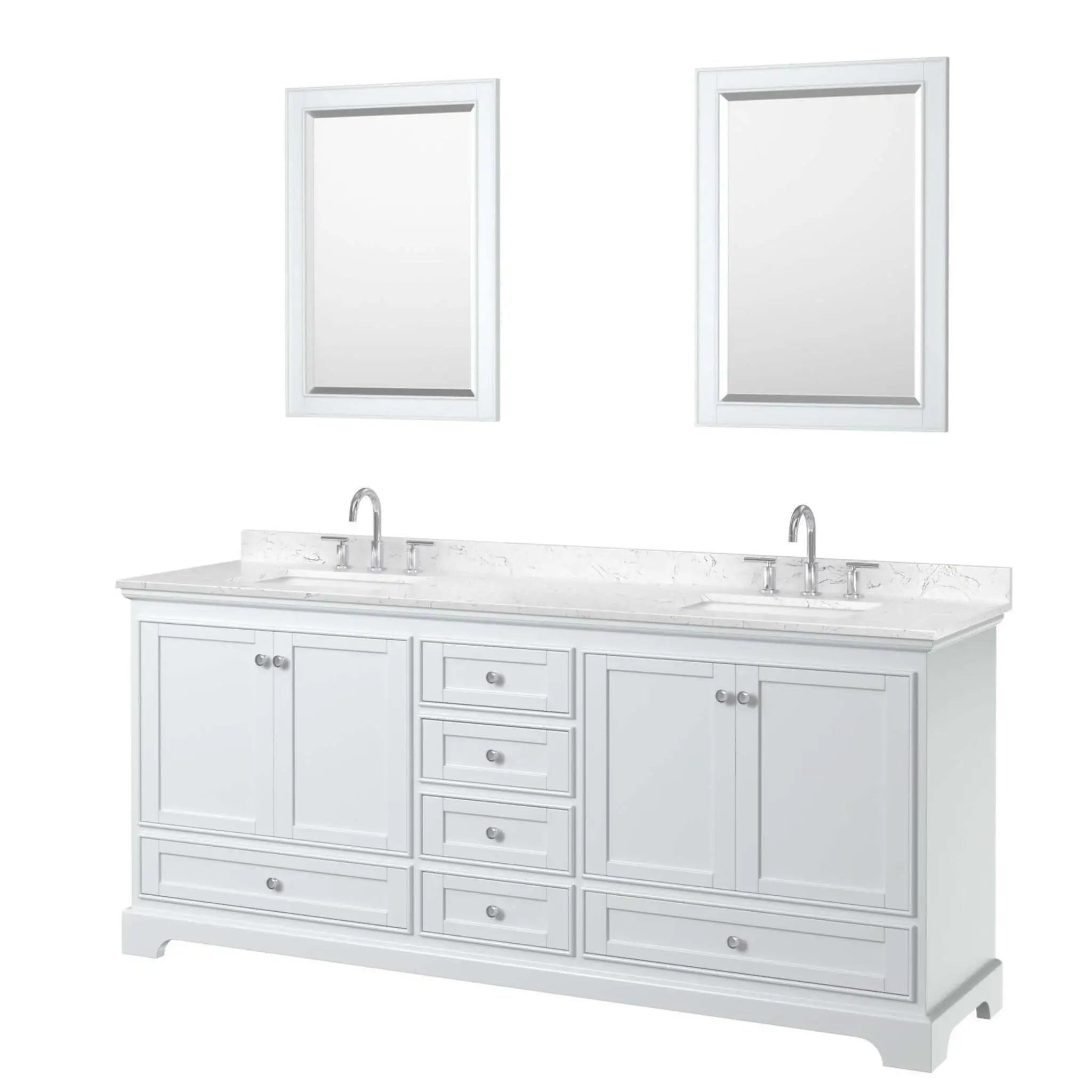80" Deborah Double Bathroom Vanity in White with Polished Chrome Trim & 24" Mirror by Wyndham