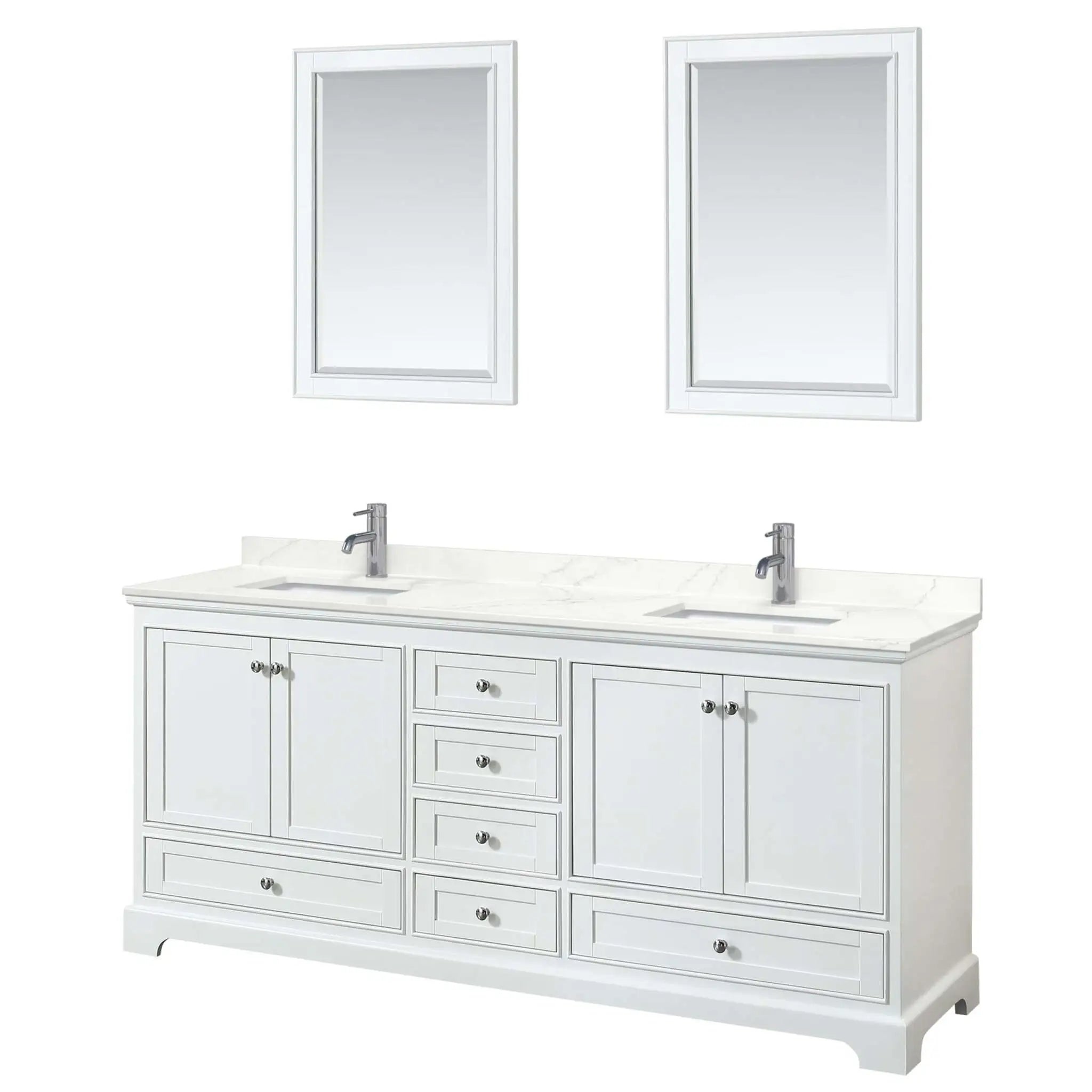 80" Deborah Double Bathroom Vanity in White with Polished Chrome Trim & 24" Mirror by Wyndham
