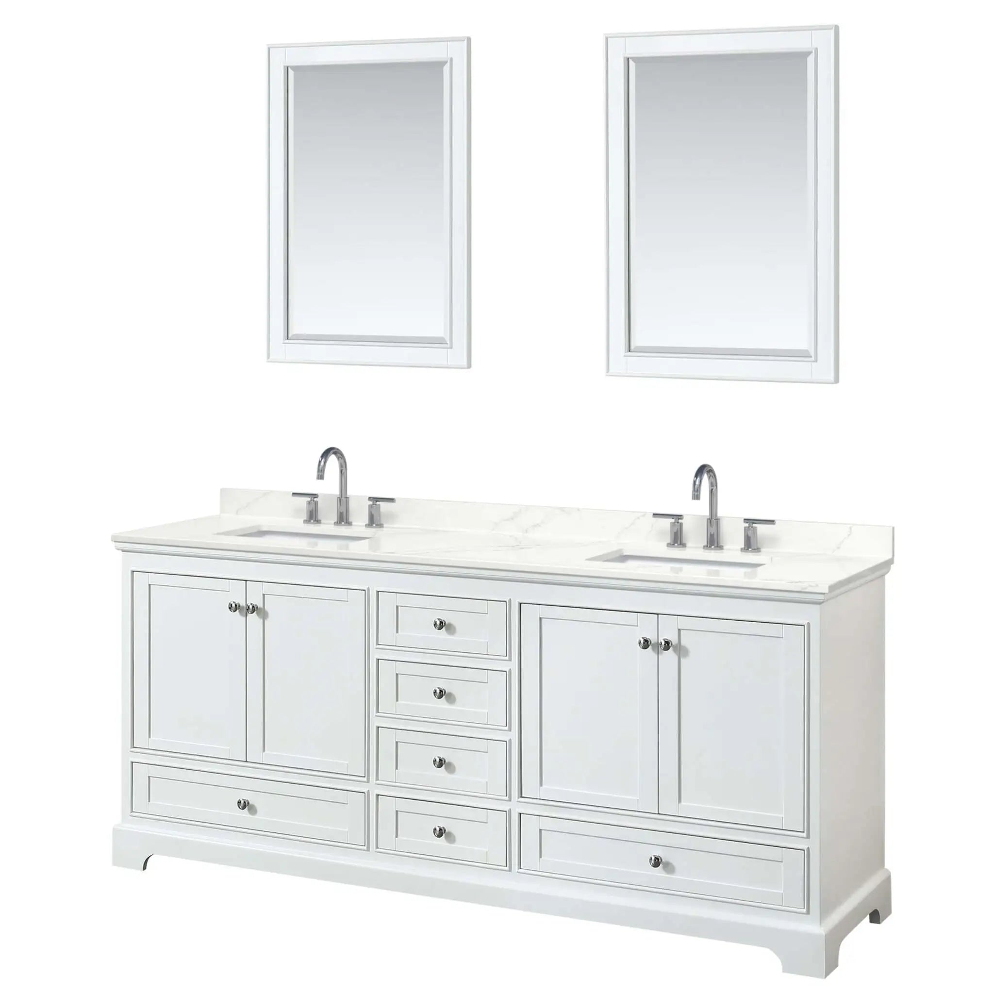 80" Deborah Double Bathroom Vanity in White with Polished Chrome Trim & 24" Mirror by Wyndham