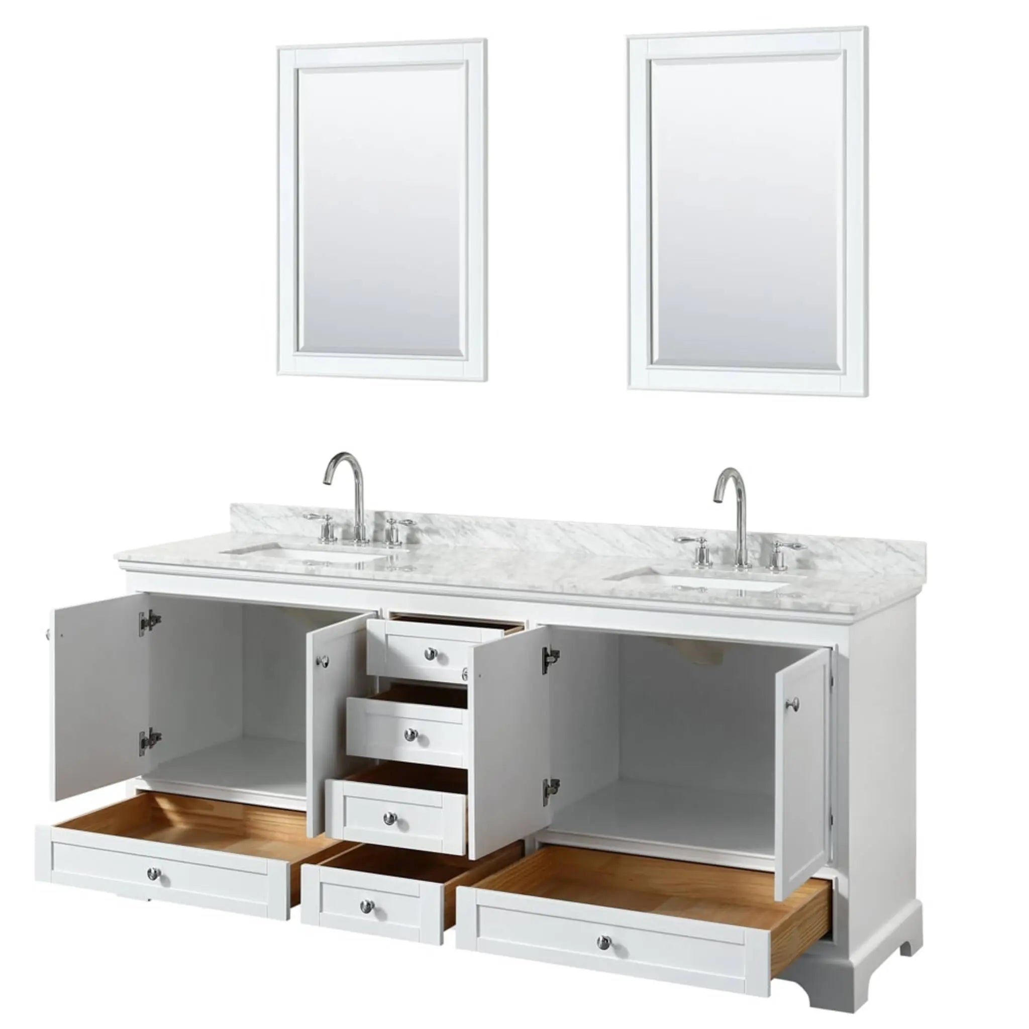 80" Deborah Double Bathroom Vanity in White with Polished Chrome Trim & 24" Mirror by Wyndham
