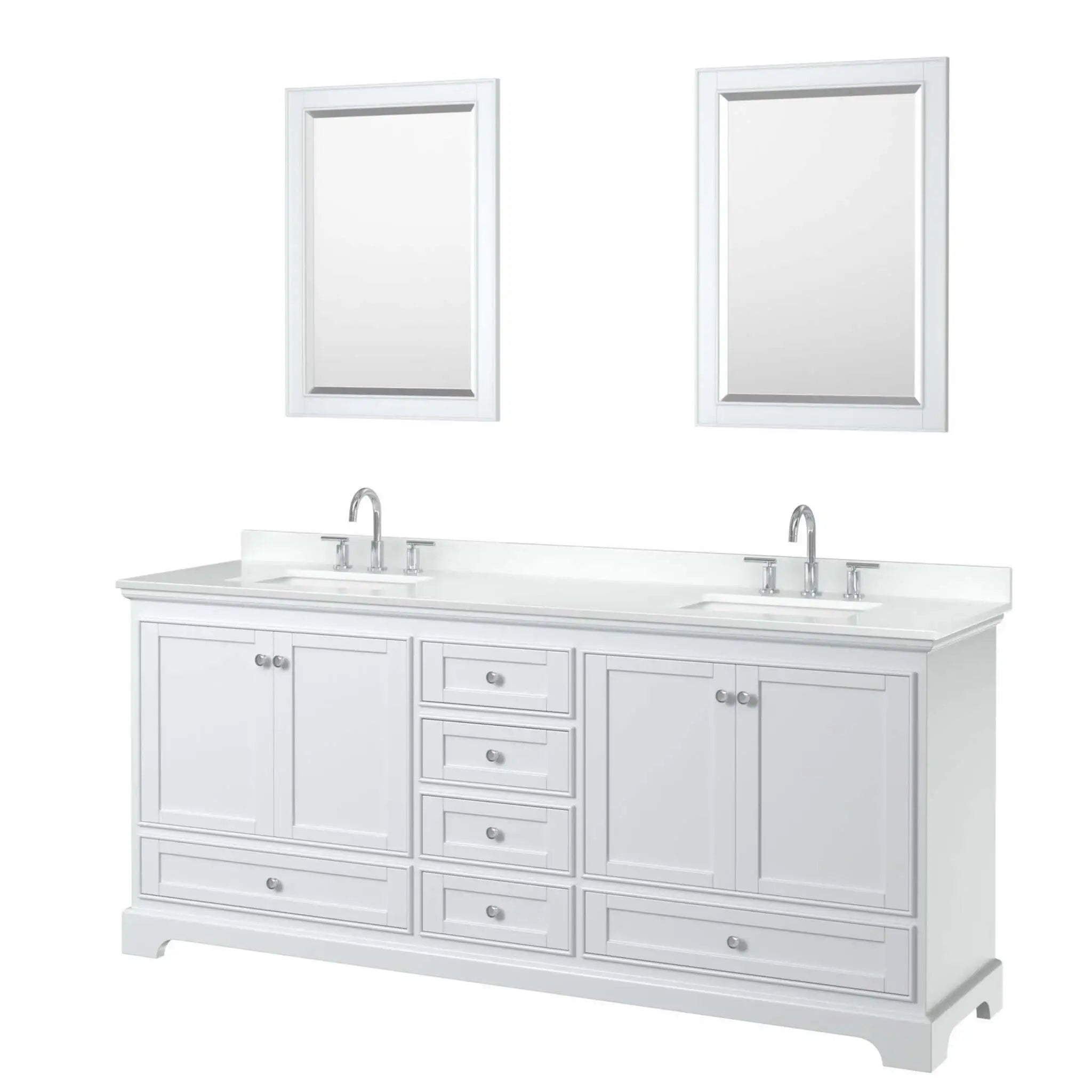 80" Deborah Double Bathroom Vanity in White with Polished Chrome Trim & 24" Mirror by Wyndham