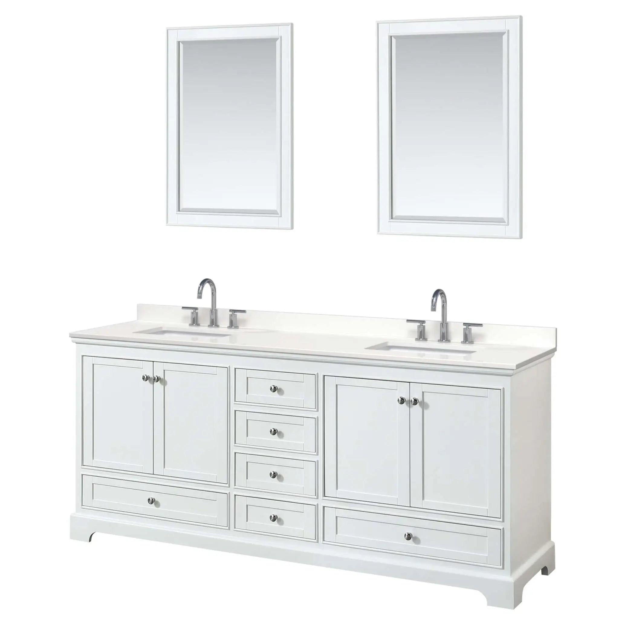 80" Deborah Double Bathroom Vanity in White with Polished Chrome Trim & 24" Mirror by Wyndham