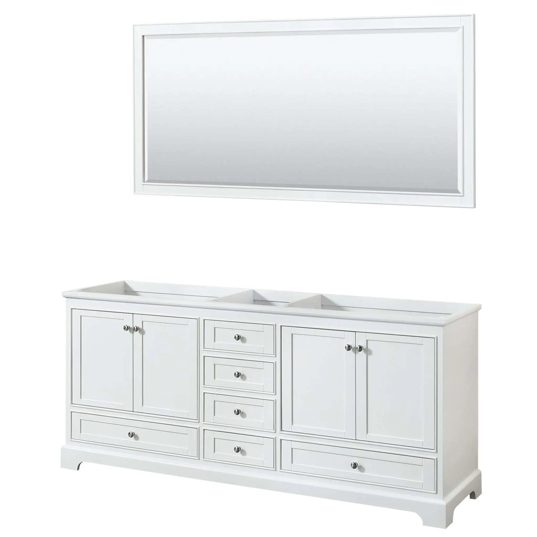 80" Deborah Double Bathroom Vanity in White with Polished Chrome Trim & 70" Mirror by Wyndham