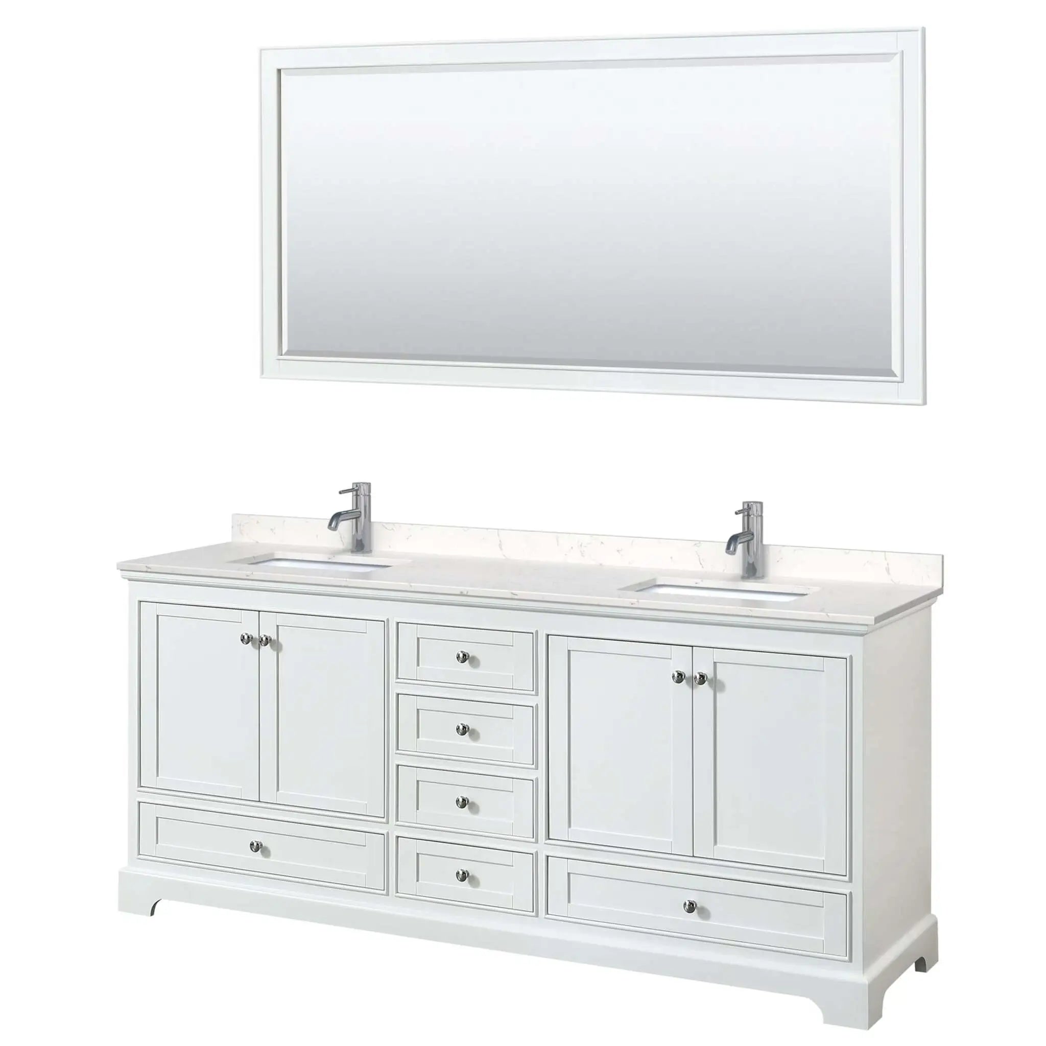 80" Deborah Double Bathroom Vanity in White with Polished Chrome Trim & 70" Mirror by Wyndham