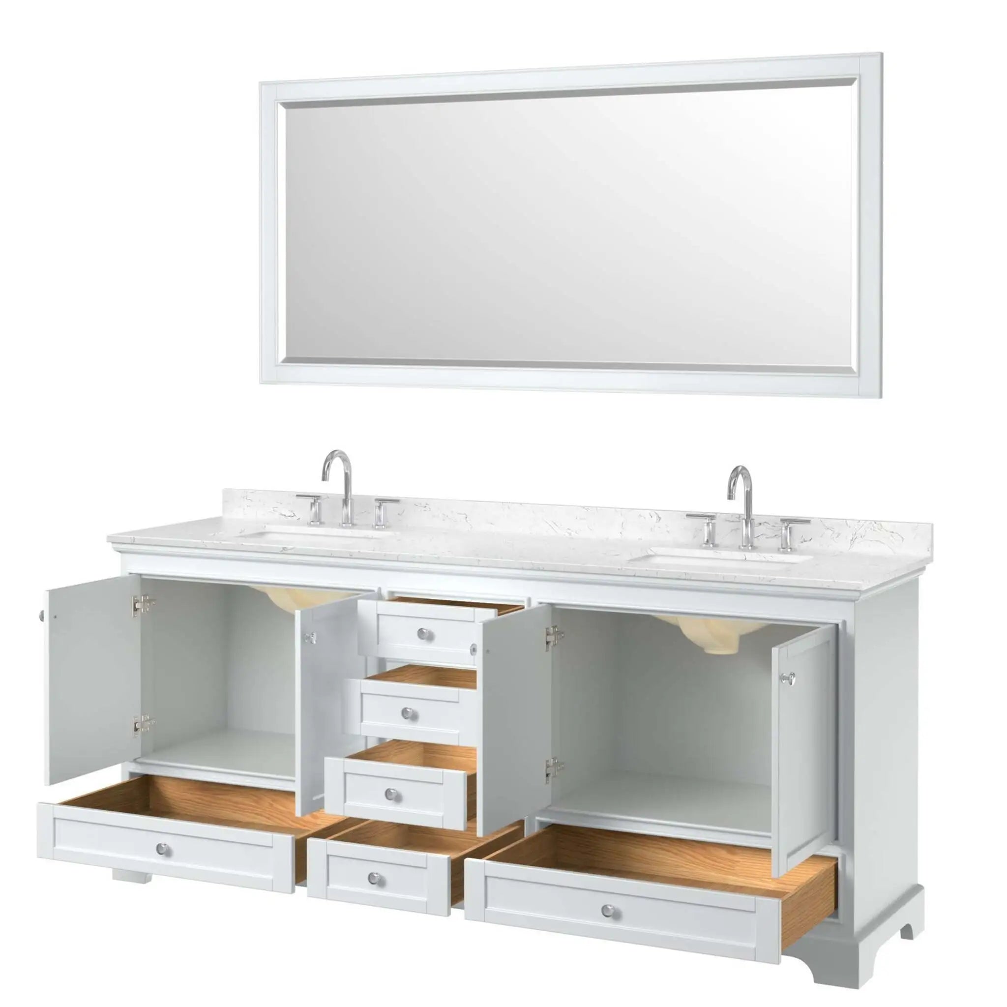 80" Deborah Double Bathroom Vanity in White with Polished Chrome Trim & 70" Mirror by Wyndham