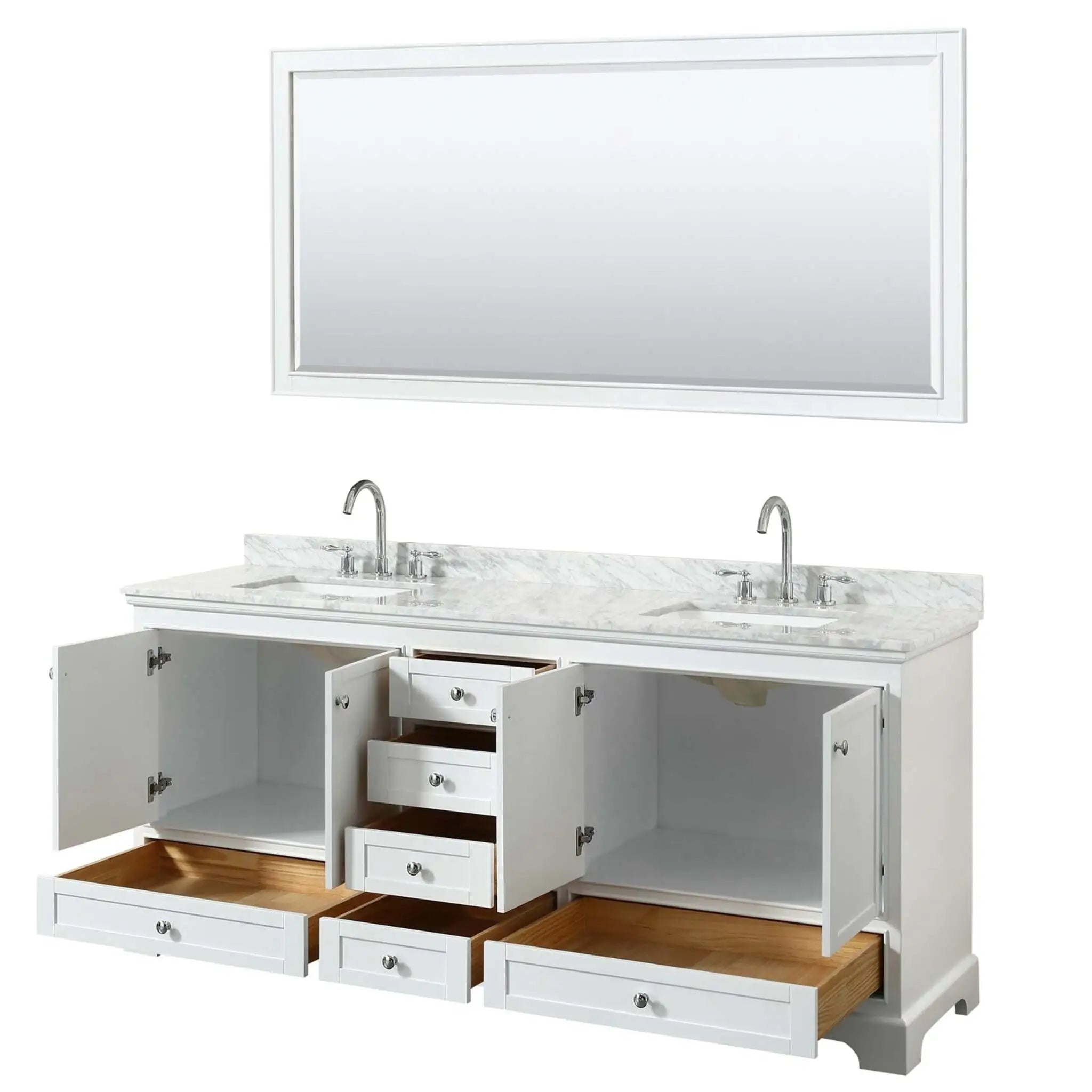 80" Deborah Double Bathroom Vanity in White with Polished Chrome Trim & 70" Mirror by Wyndham