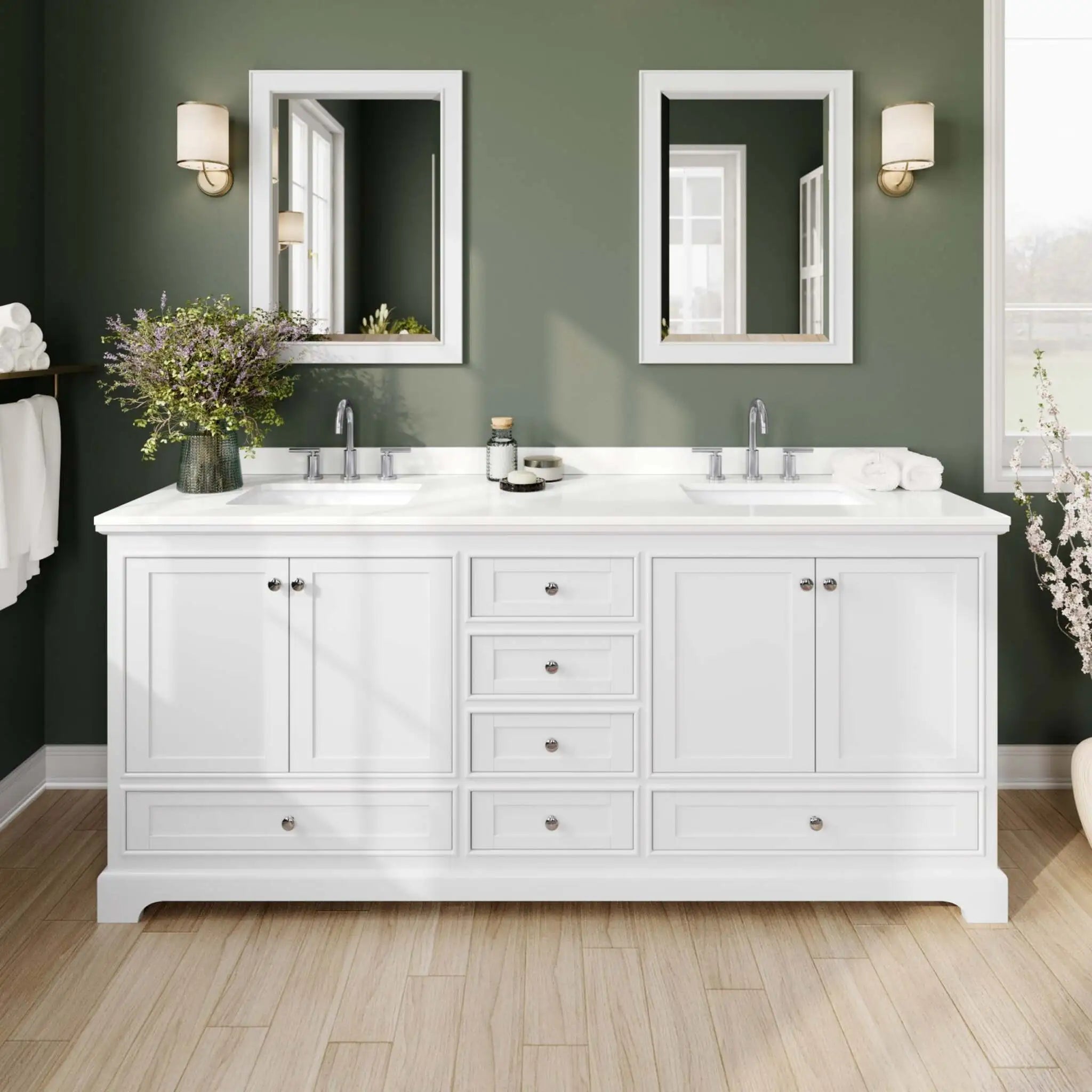 80" Deborah Double Bathroom Vanity in White with Polished Chrome Trim & 70" Mirror by Wyndham