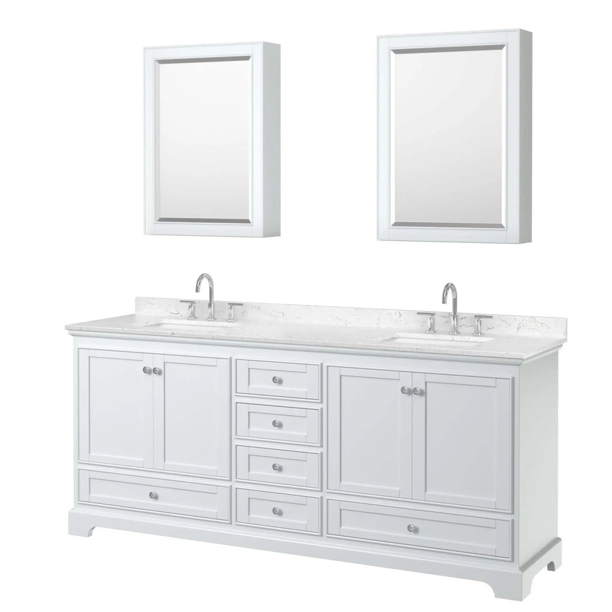 80" Deborah Double Bathroom Vanity in White with Polished Chrome Trim & Medicine Cabinet by Wyndham